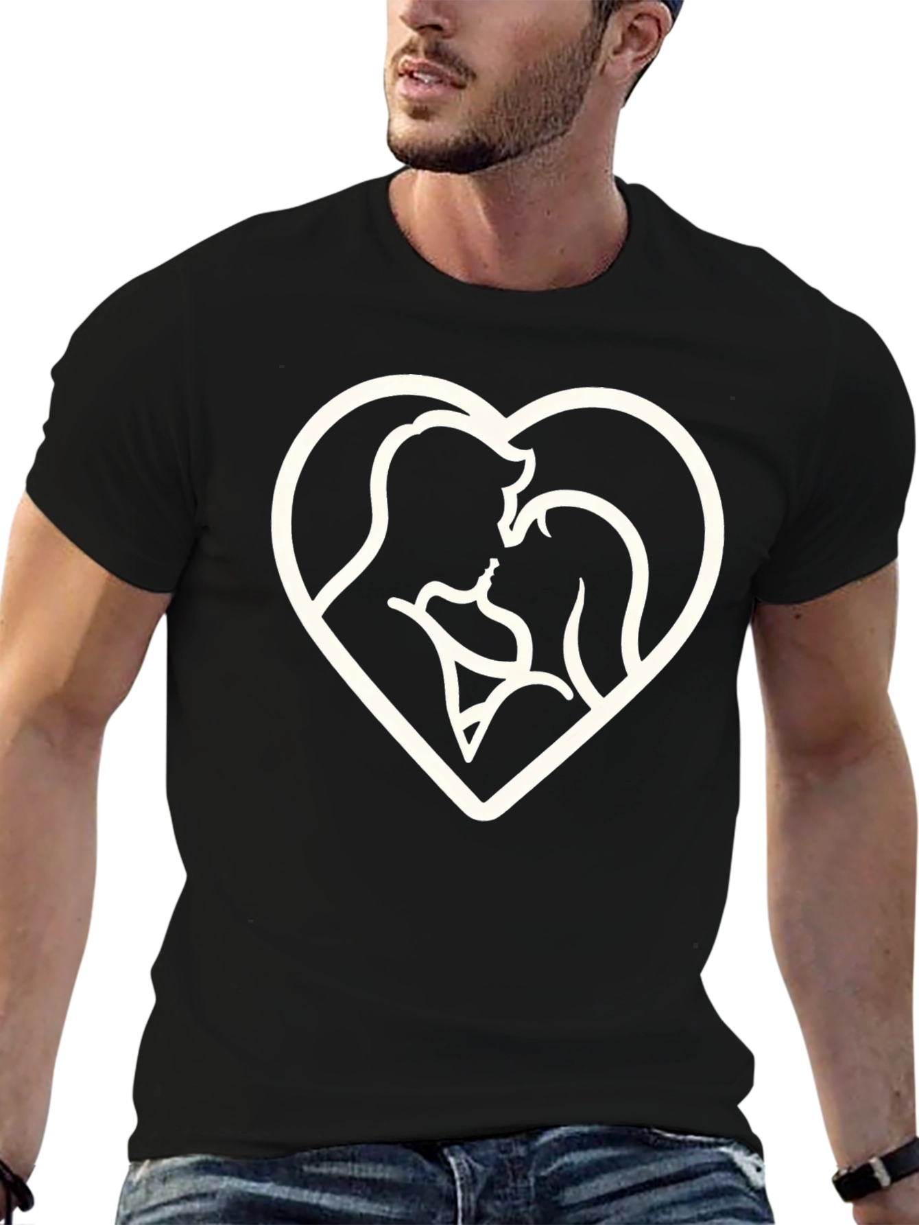 Heart Silhouette Couple Graphic Tee - Black