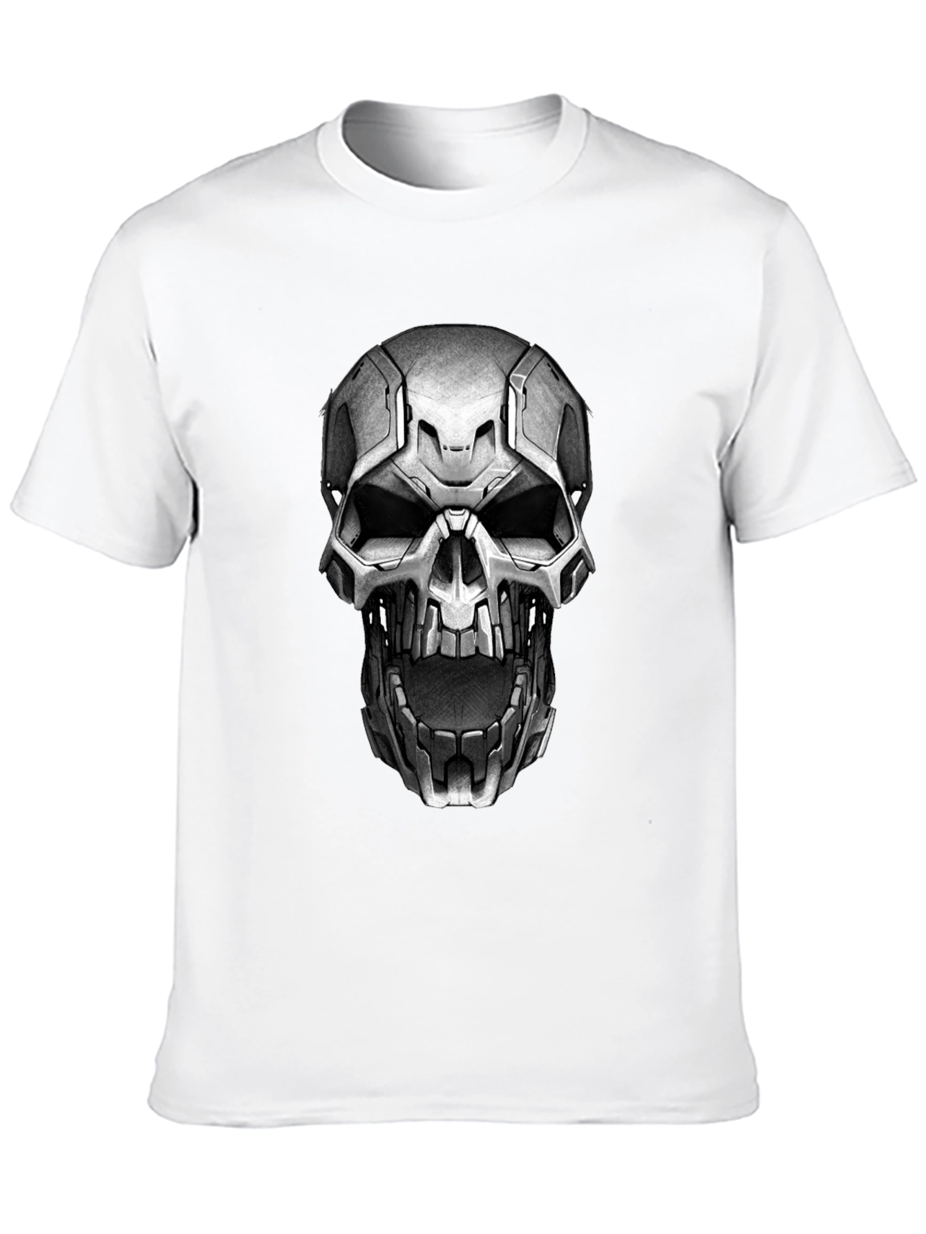 Cyber Skull Graphic Tee - Black Cotton