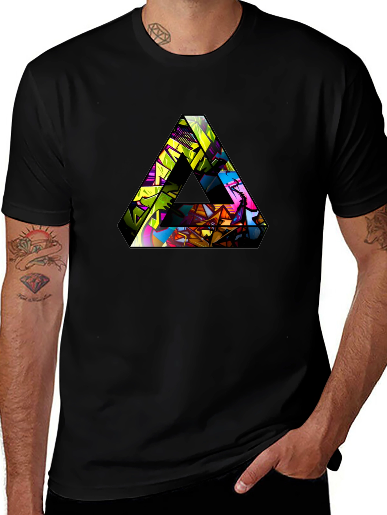 Abstract Triangle Graphic T-Shirt - Mens Black Tee