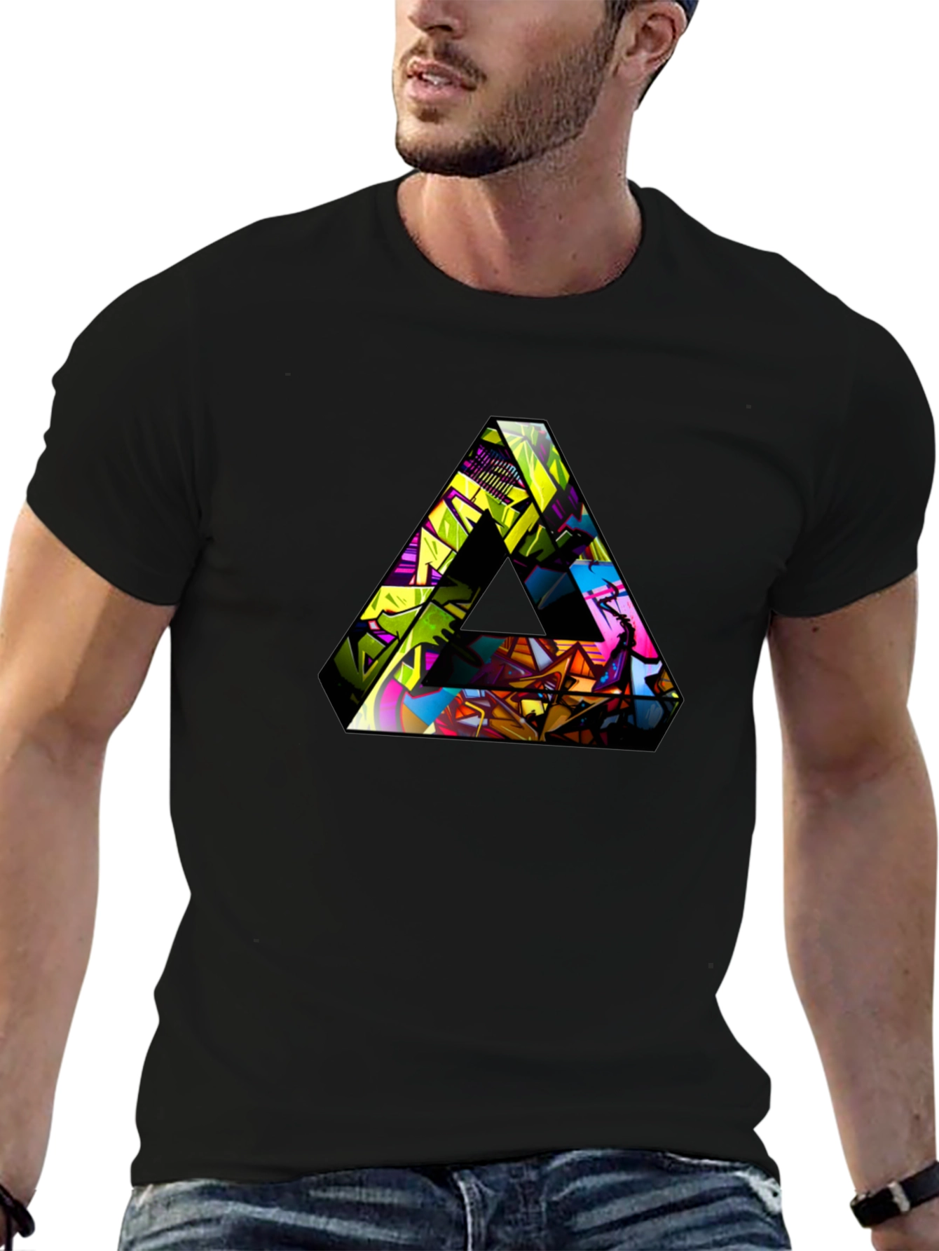 Abstract Triangle Graphic T-Shirt - Mens Black Tee