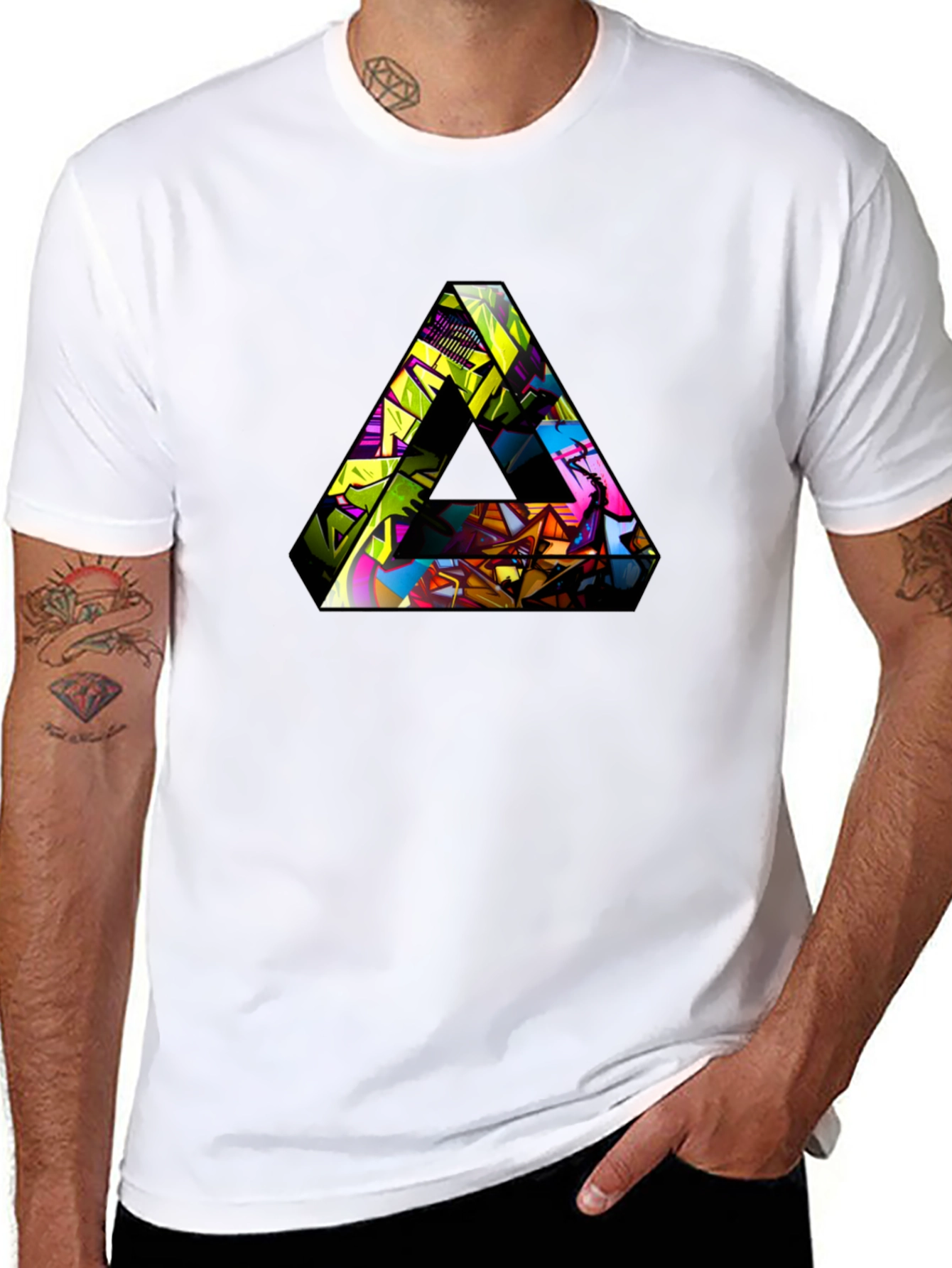 Abstract Triangle Graphic T-Shirt - Mens Black Tee