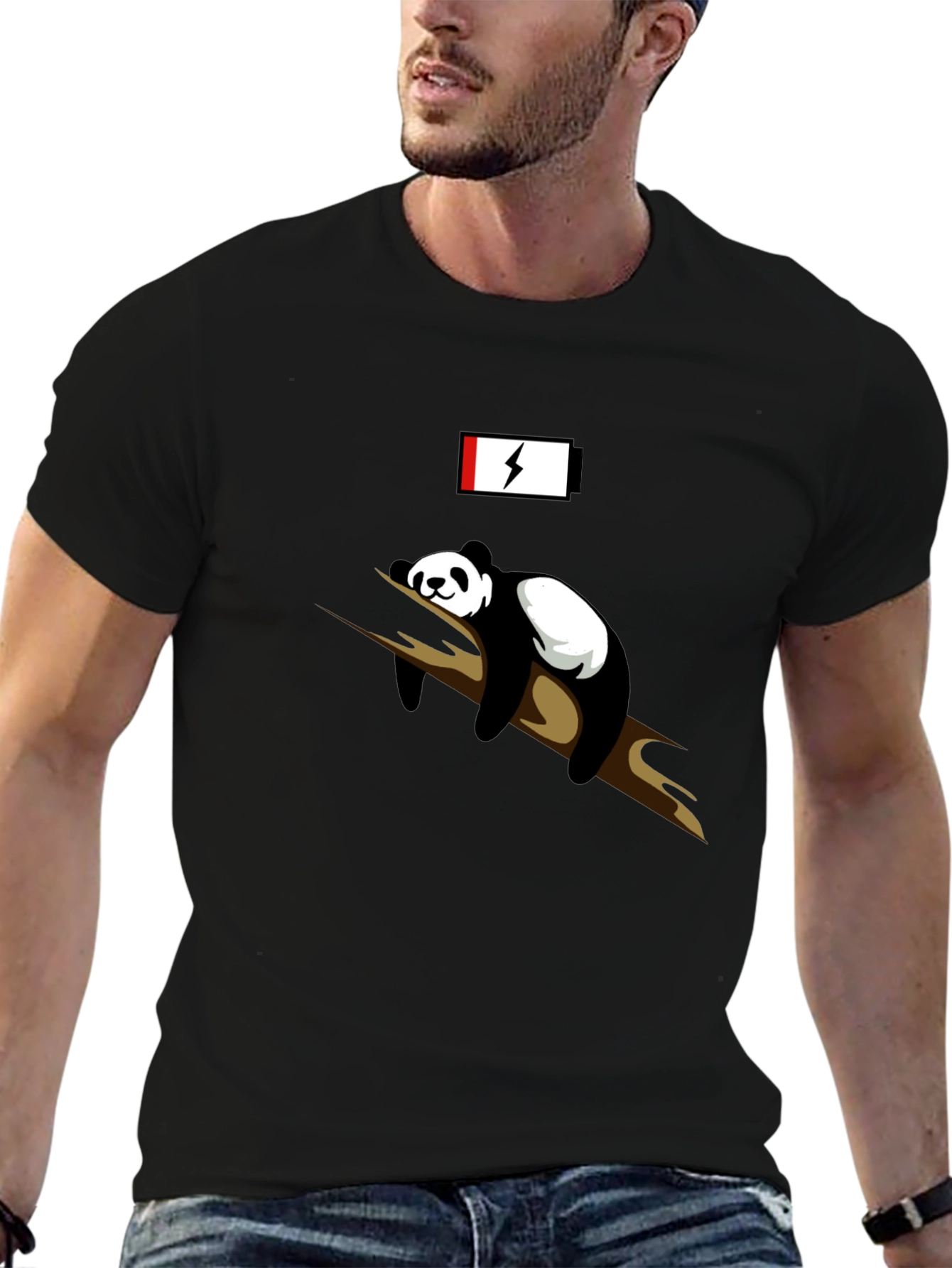 Lazy Panda Low Battery Black T-Shirt