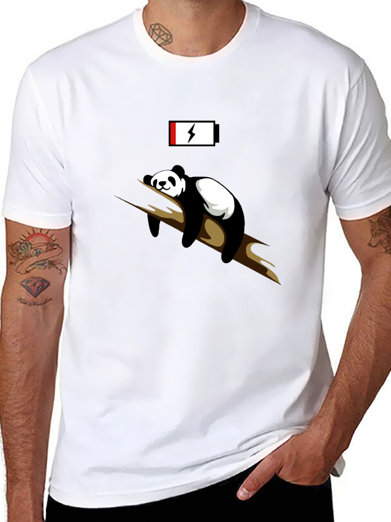 Lazy Panda Low Battery Black T-Shirt