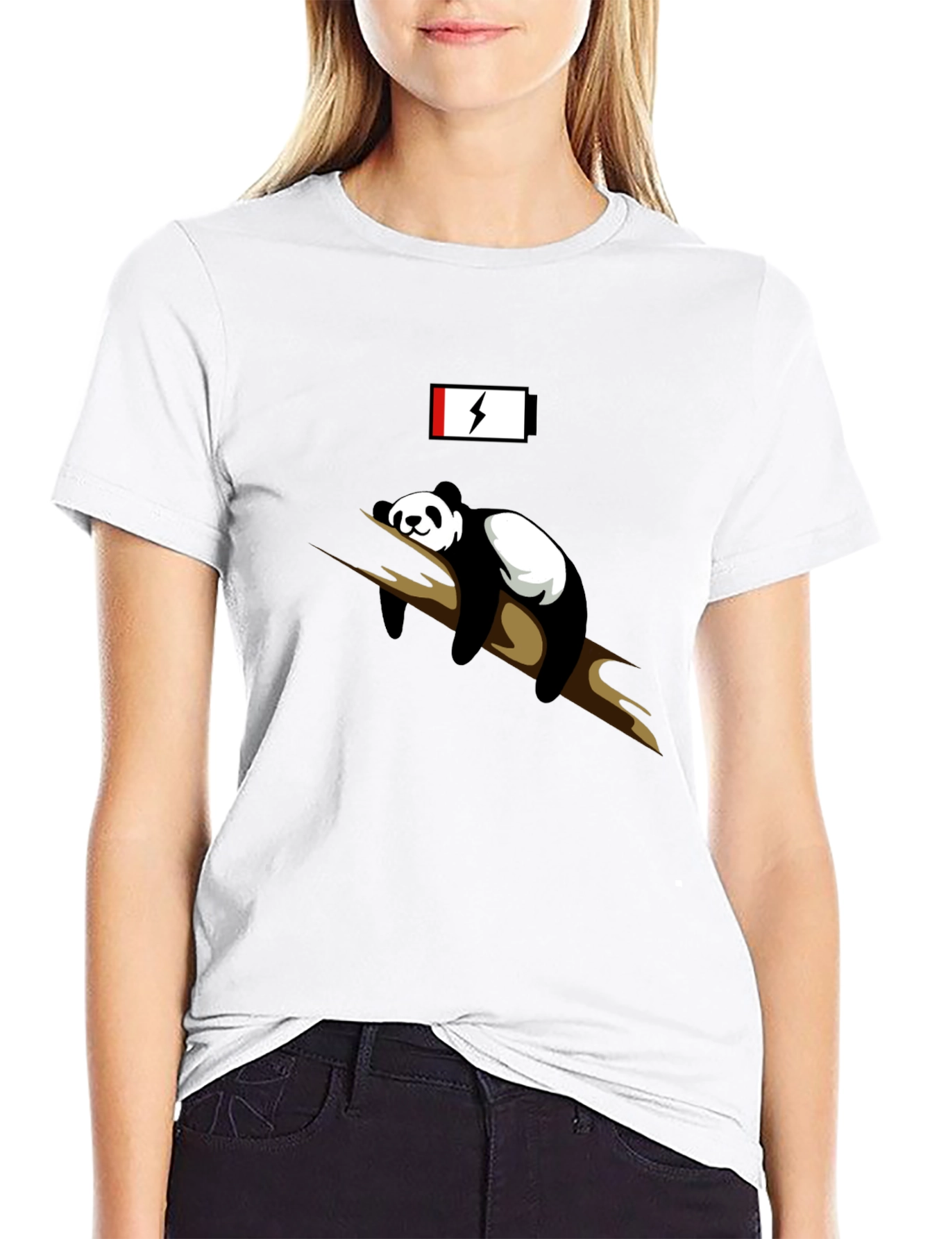 Lazy Panda Low Battery Black T-Shirt