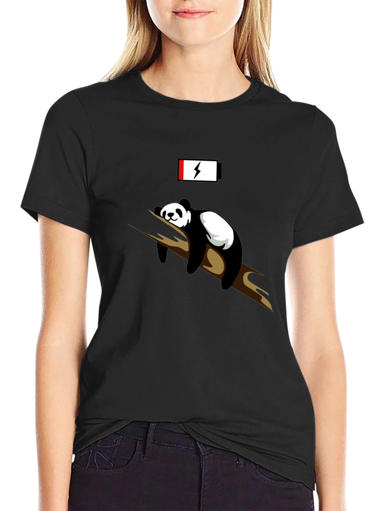 Lazy Panda Low Battery Black T-Shirt