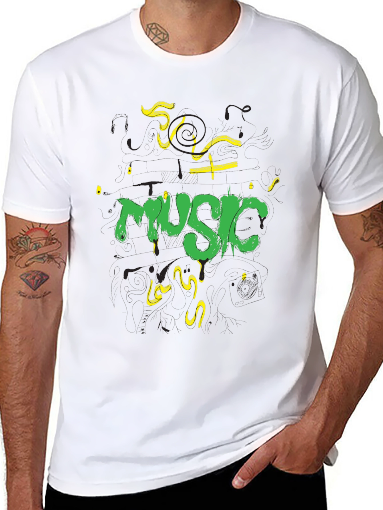 Music T-Shirt - Black Cotton Graphic Tee