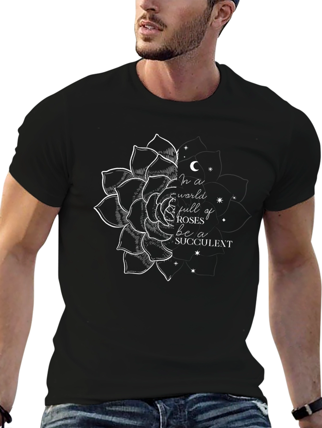 Unique Succulent Graphic Tee - Black
