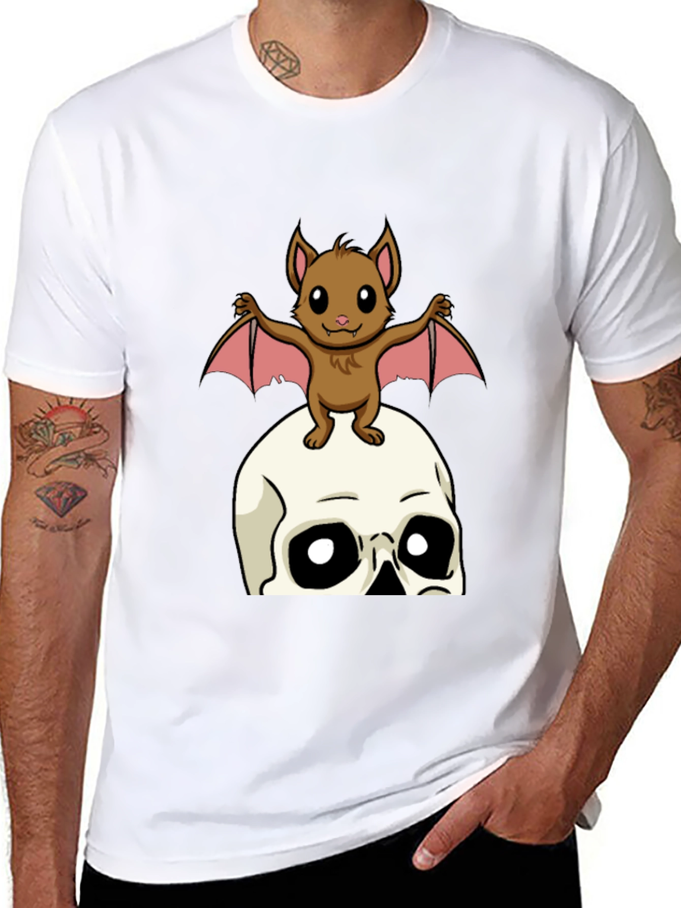 Skull and Bat Graphic T-Shirt