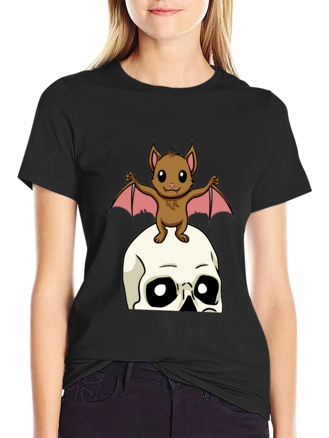 Skull and Bat Graphic T-Shirt
