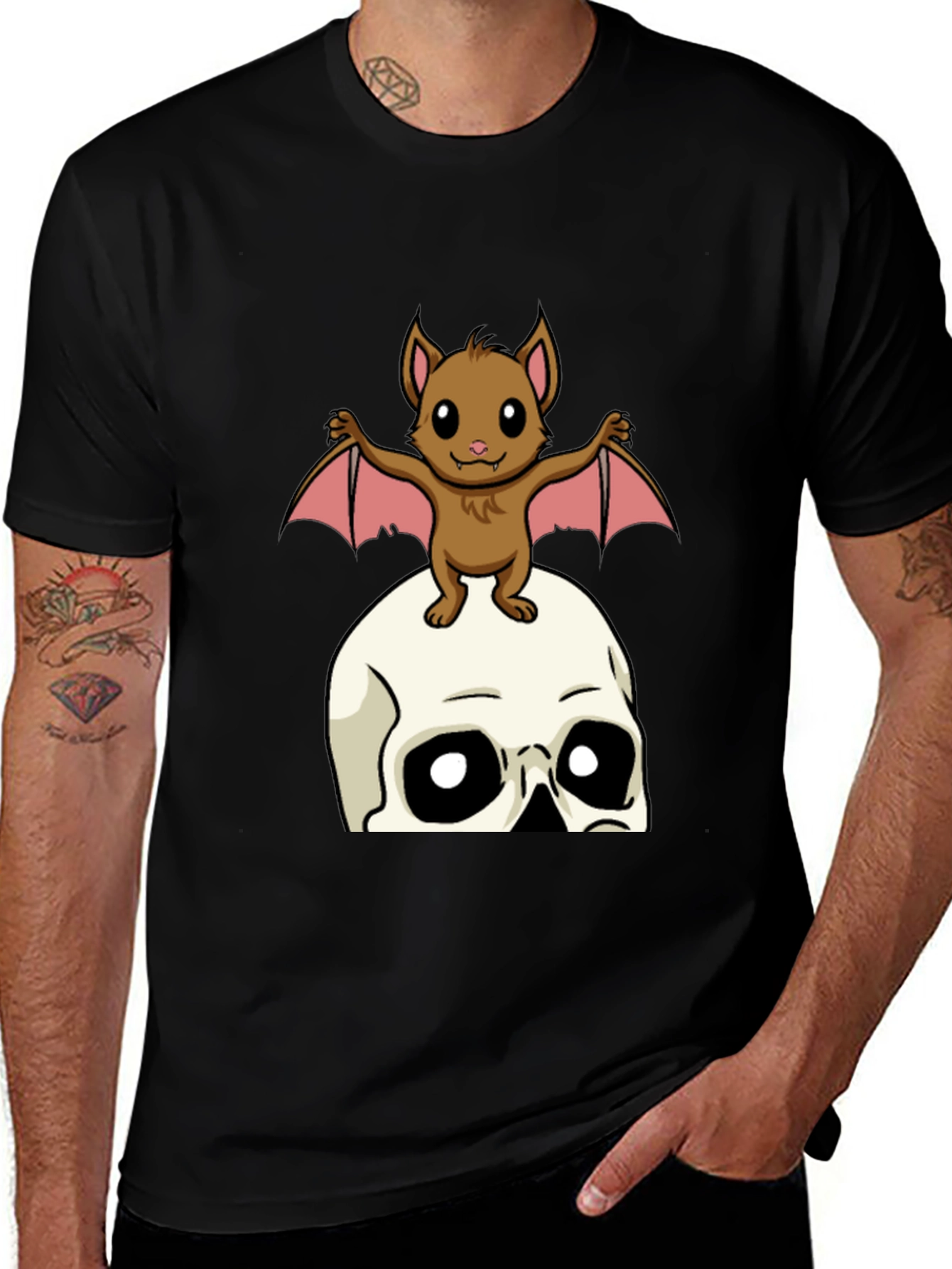 Skull and Bat Graphic T-Shirt