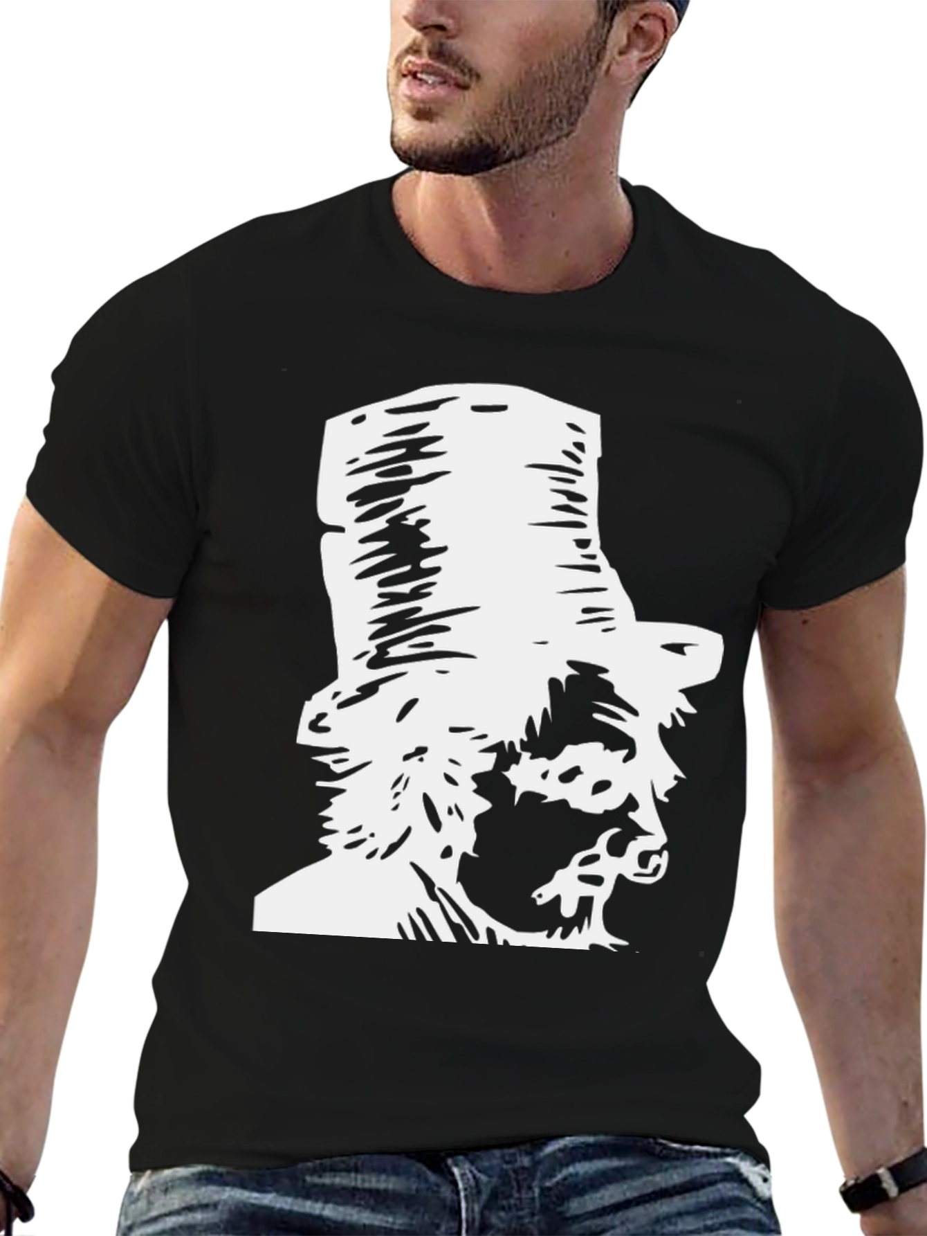 Gentleman Graphic T-Shirt Black Cotton Top Hat Design