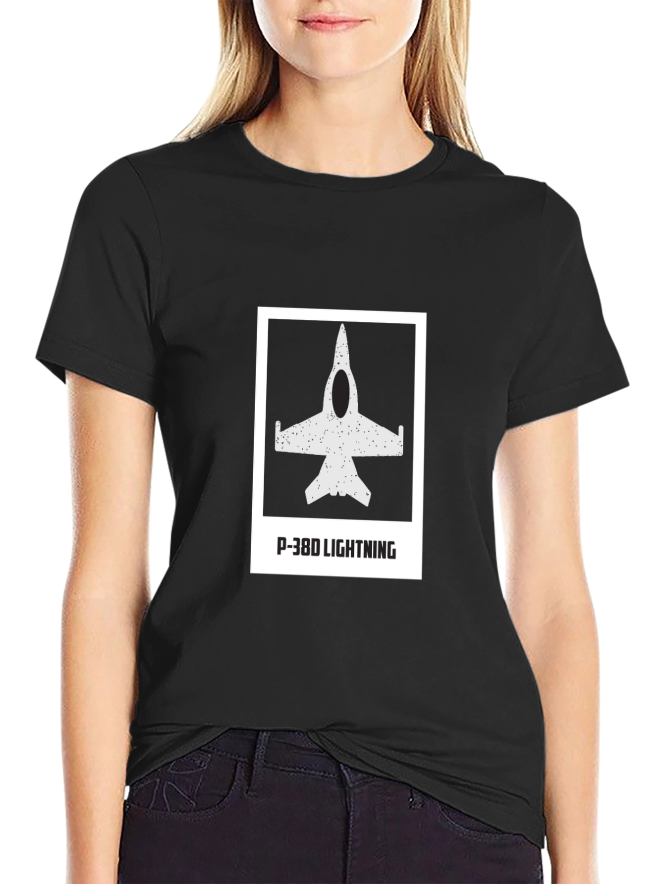 P-38D Lightning Black T-Shirt - Aviation Tee