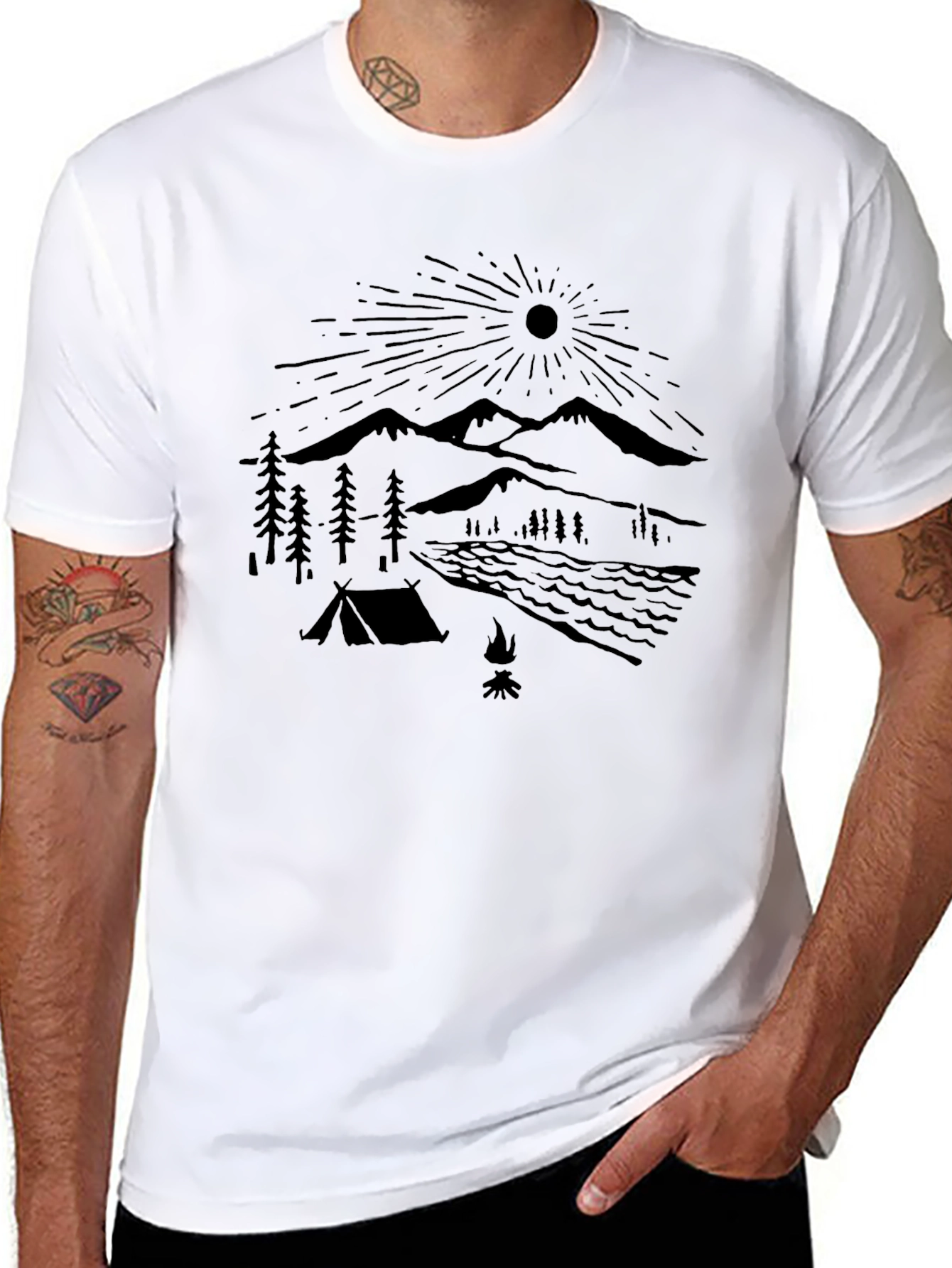 Nature Camping Graphic Tee - Black Cotton Comfort