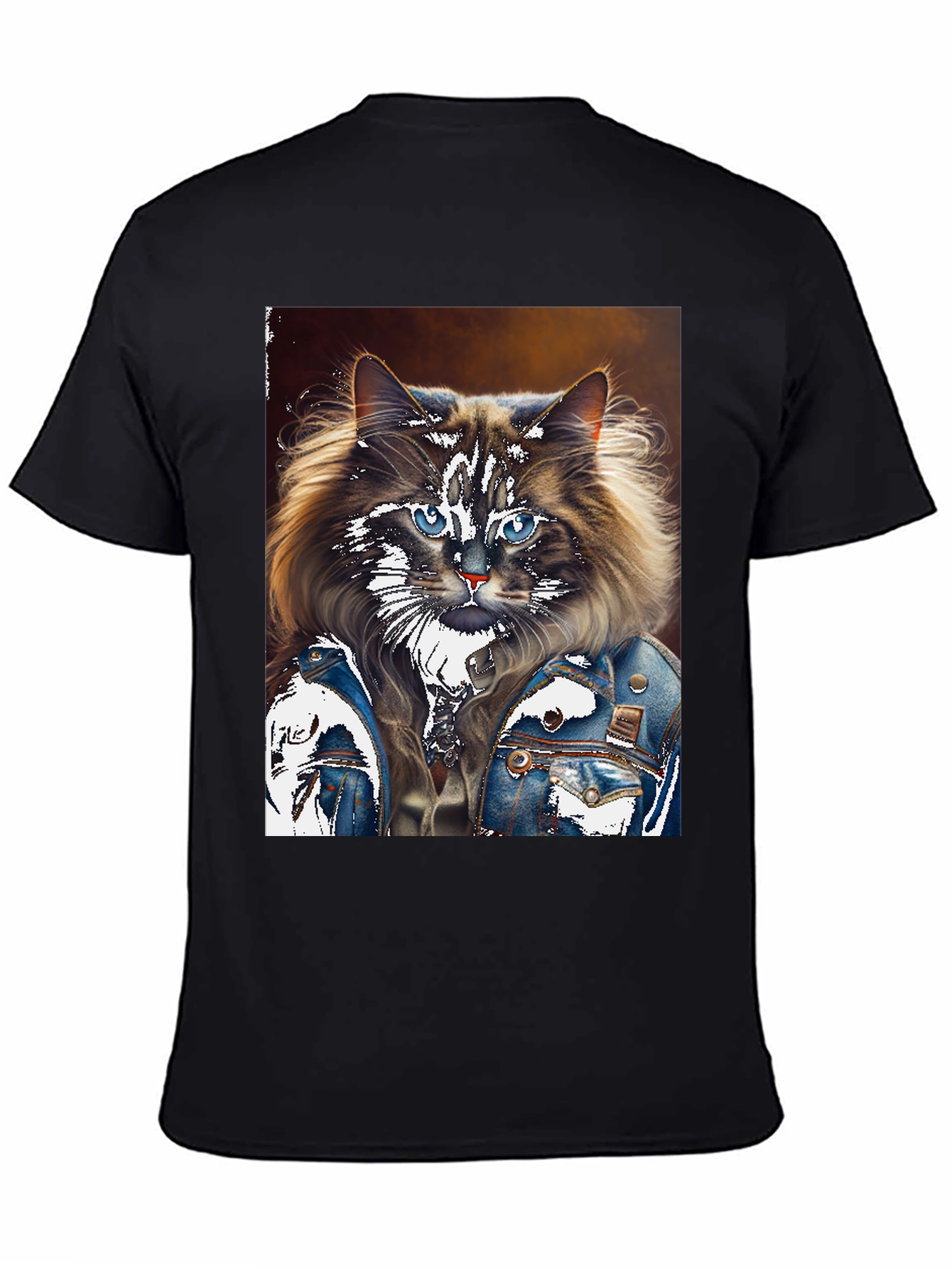 Cat in Denim Jacket Graphic T-Shirt