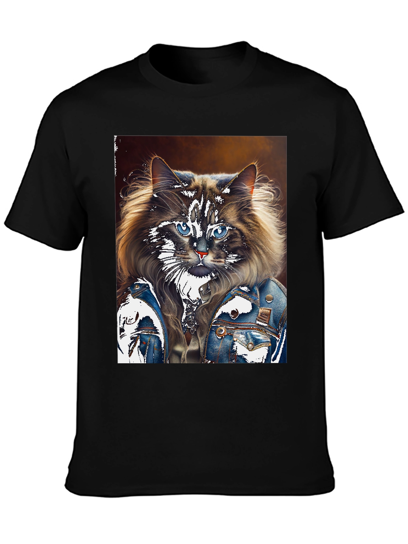 Cat in Denim Jacket Graphic T-Shirt
