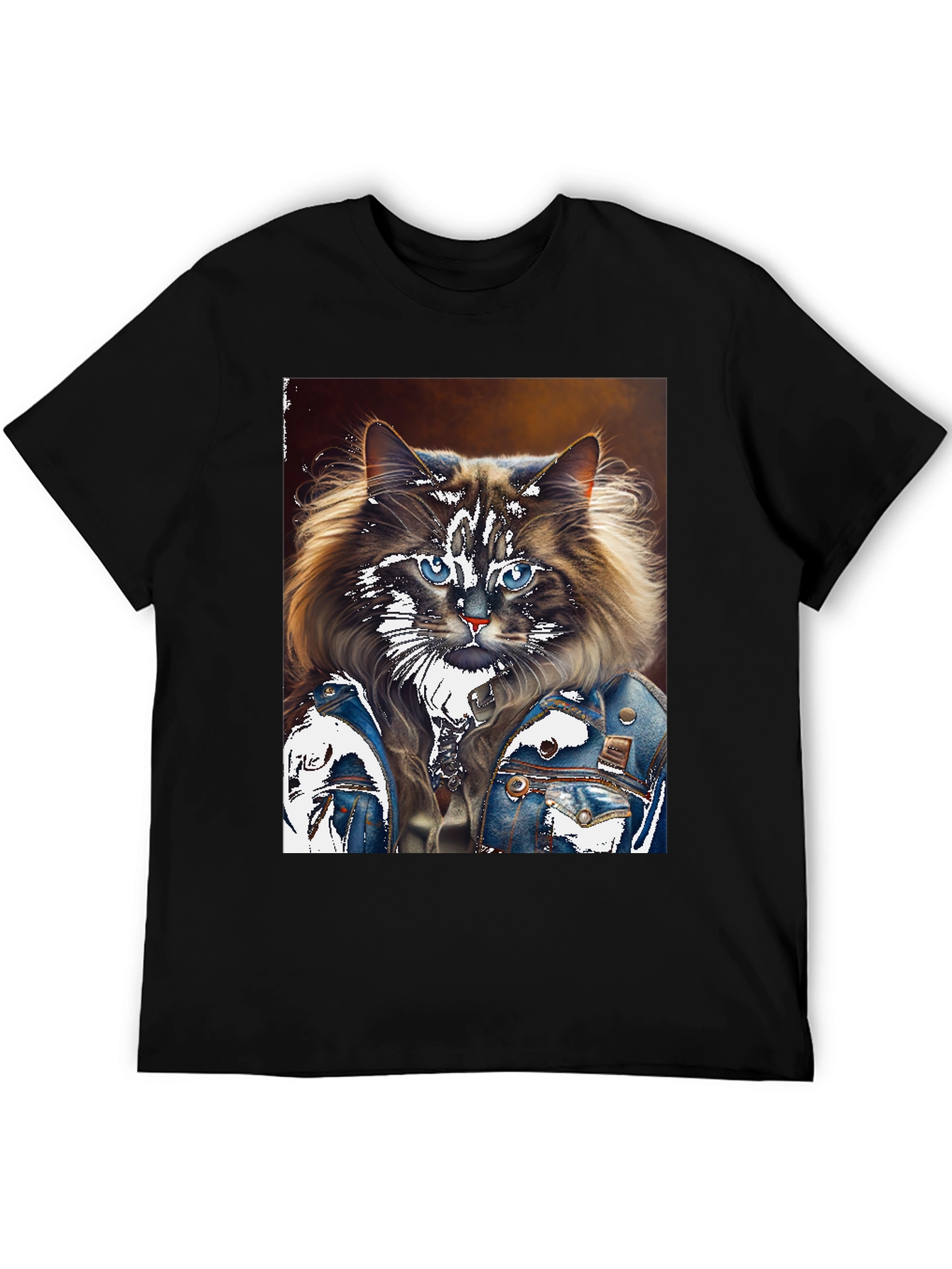 Cat in Denim Jacket Graphic T-Shirt
