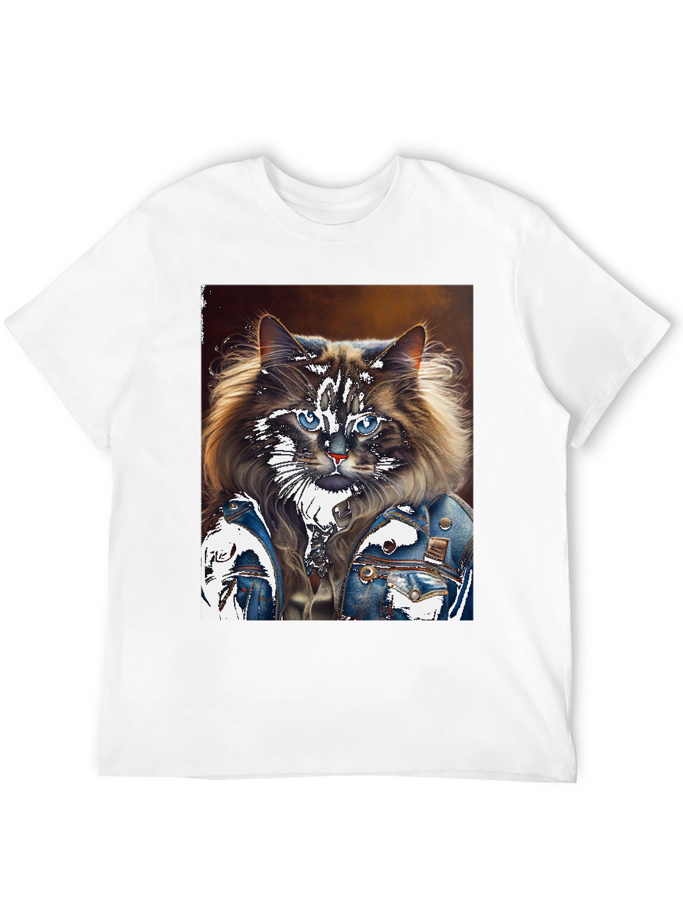 Cat in Denim Jacket Graphic T-Shirt