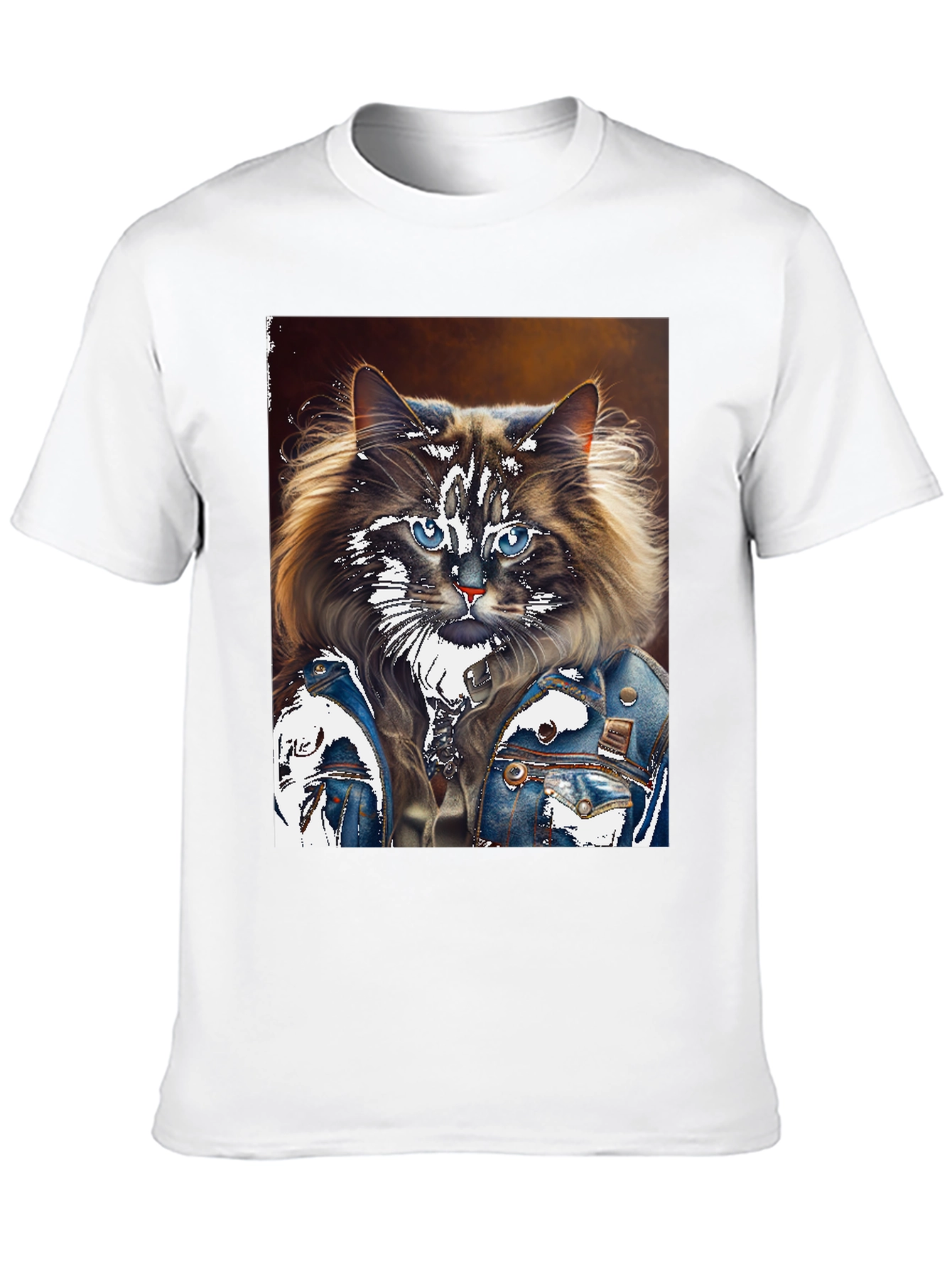 Cat in Denim Jacket Graphic T-Shirt