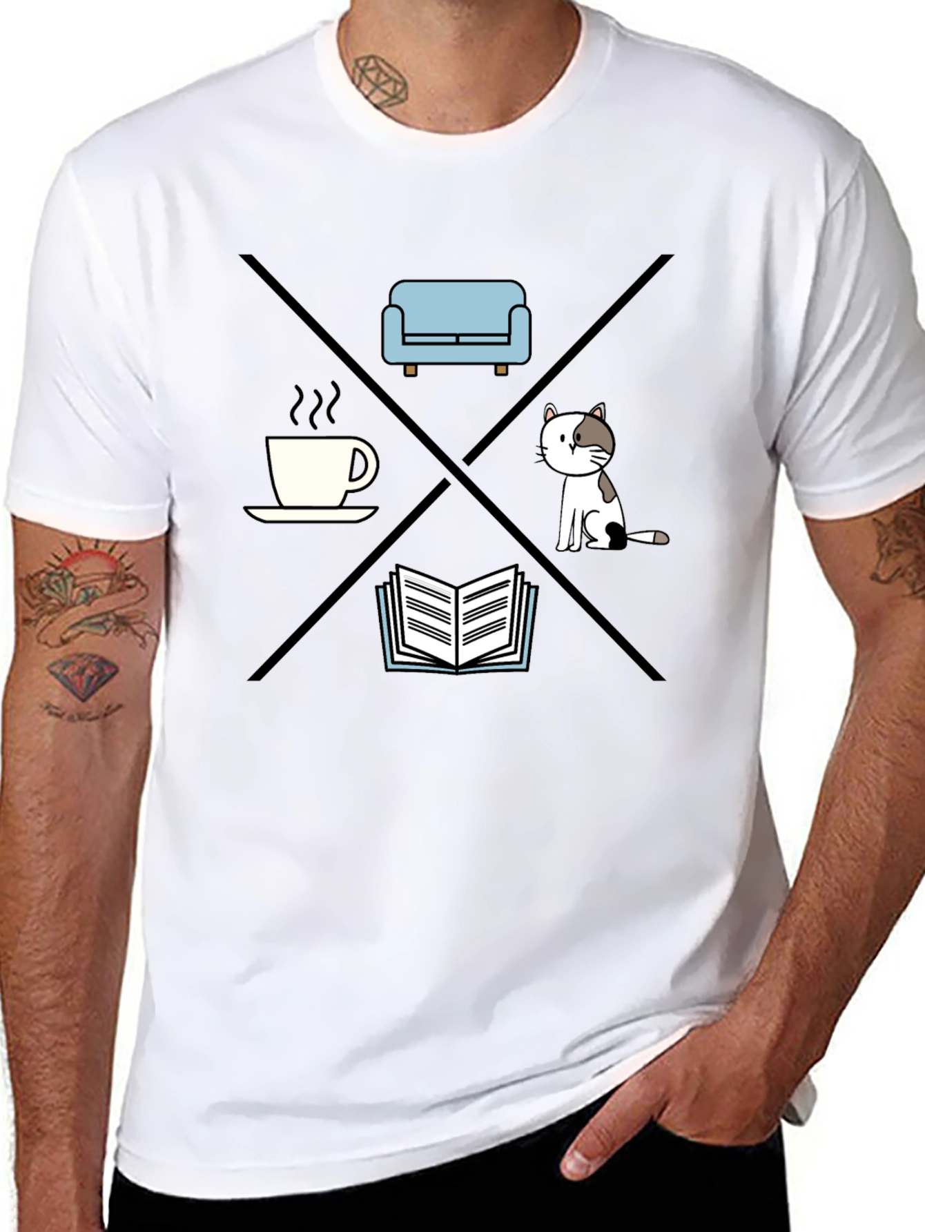 Relax T-Shirt: Coffee Couch Cat Book