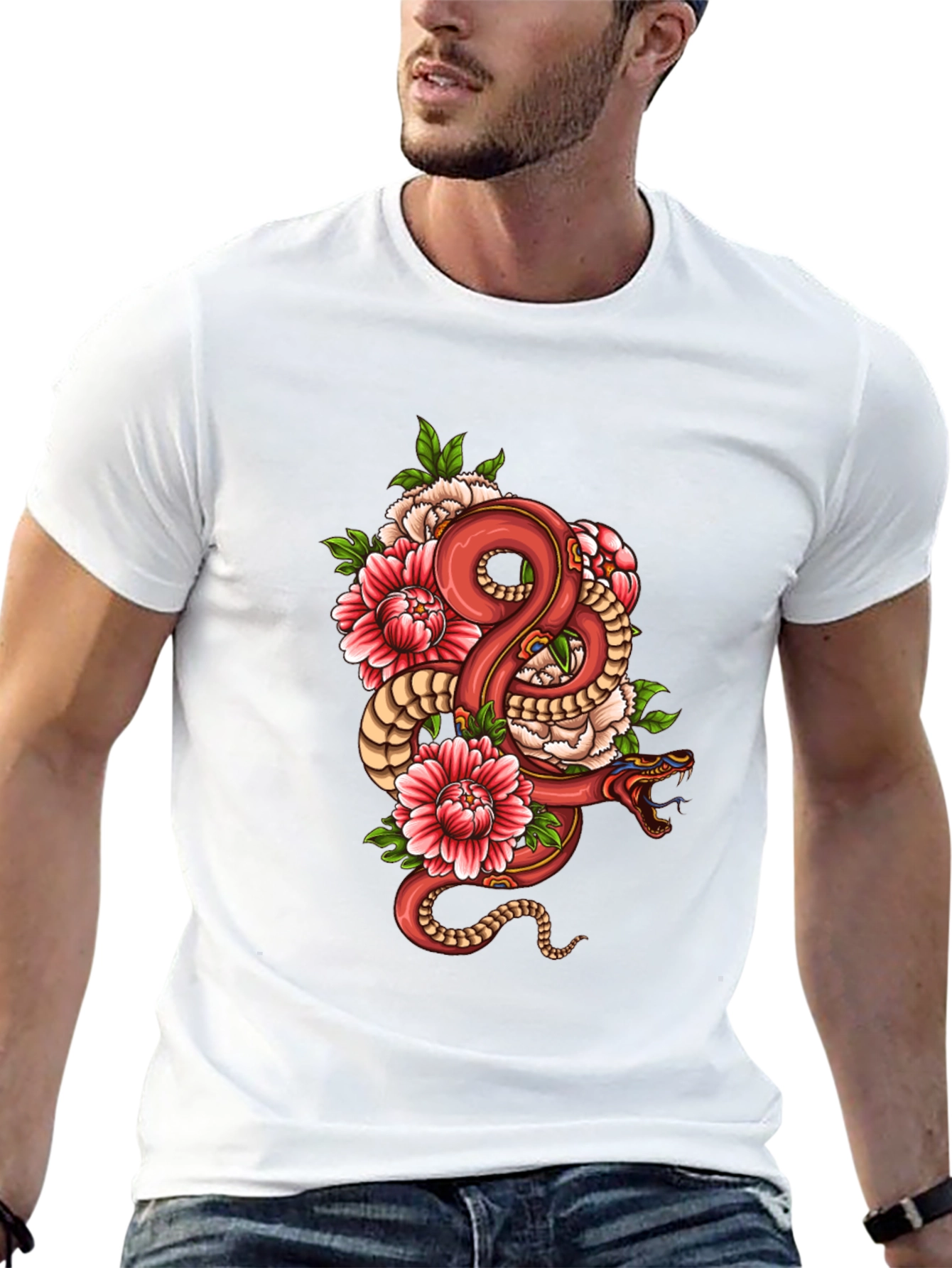Snake & Flower Graphic Tee - Stylish Unisex Design