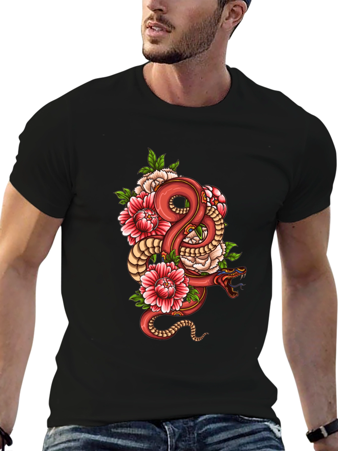 Snake & Flower Graphic Tee - Stylish Unisex Design