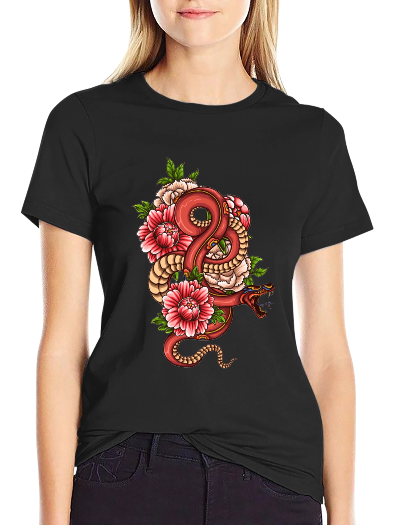 Snake & Flower Graphic Tee - Stylish Unisex Design