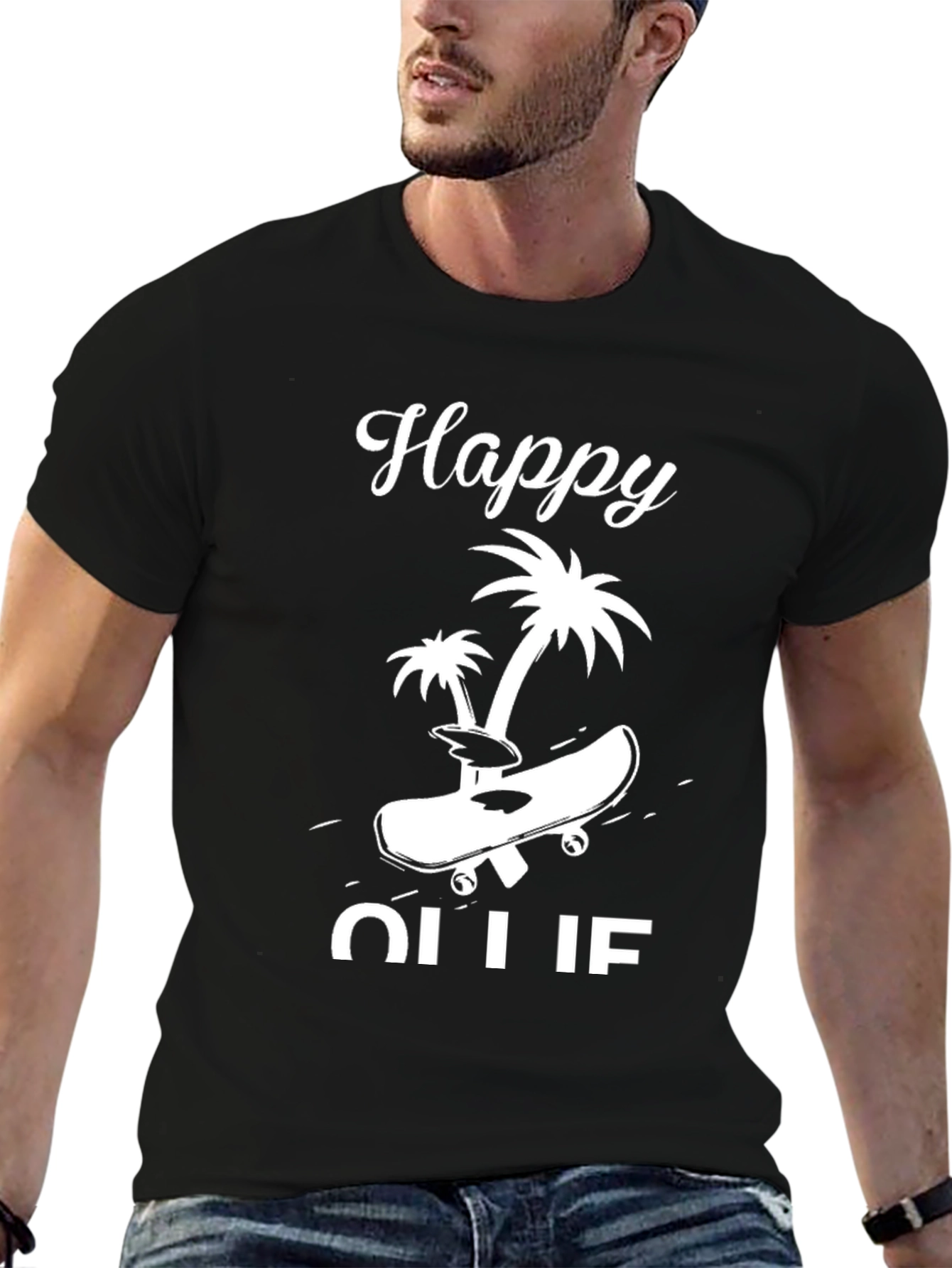 Happy Ollie T-Shirt - Skateboard Palm Tree Design