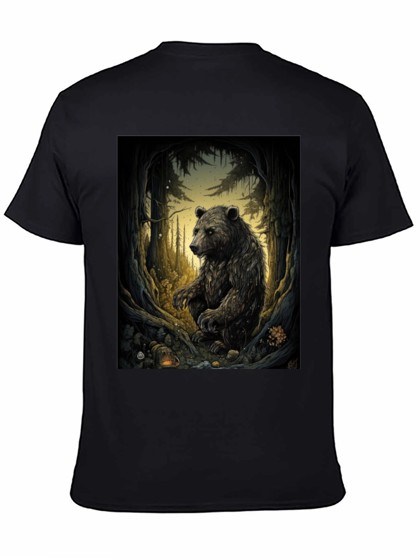 Bear in Woods Graphic Tee - Black Cotton