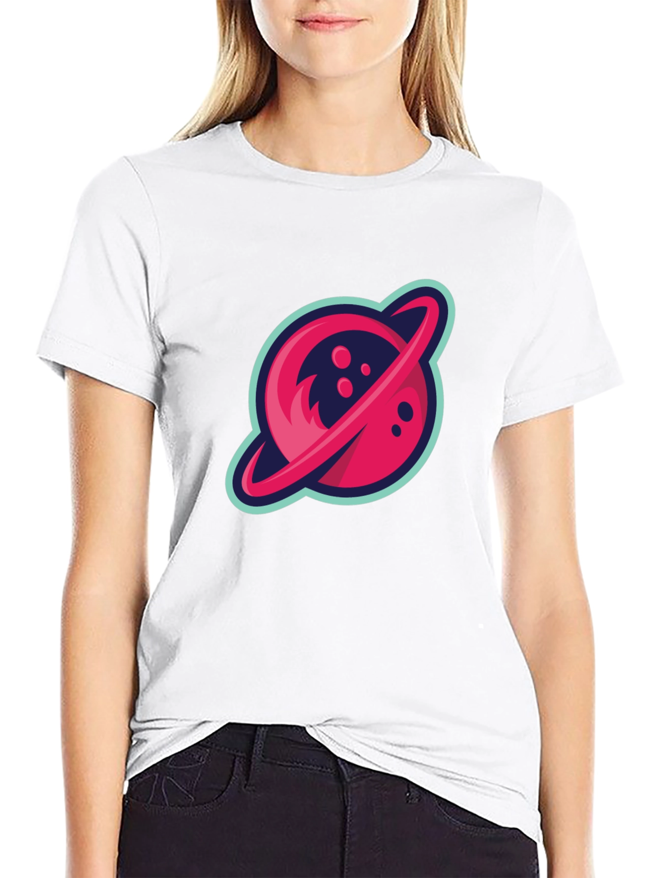 Retro Planet Graphic Tee - Black Cotton Blend