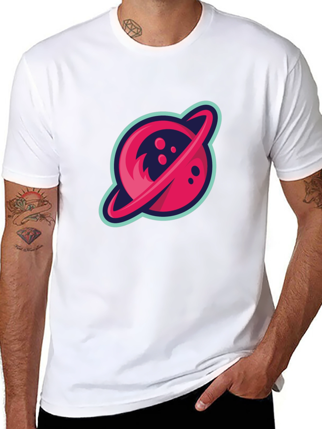 Retro Planet Graphic Tee - Black Cotton Blend