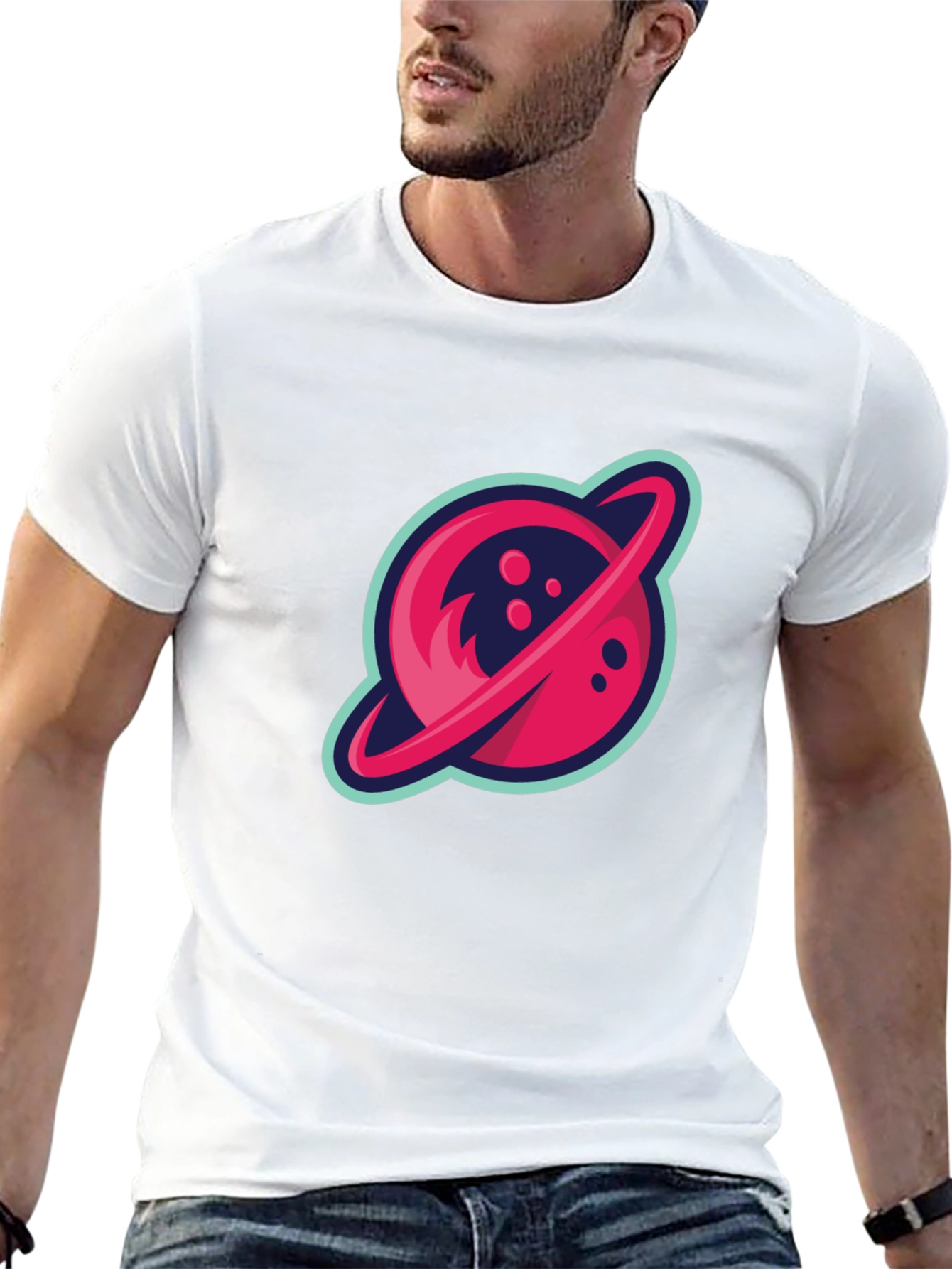 Retro Planet Graphic Tee - Black Cotton Blend