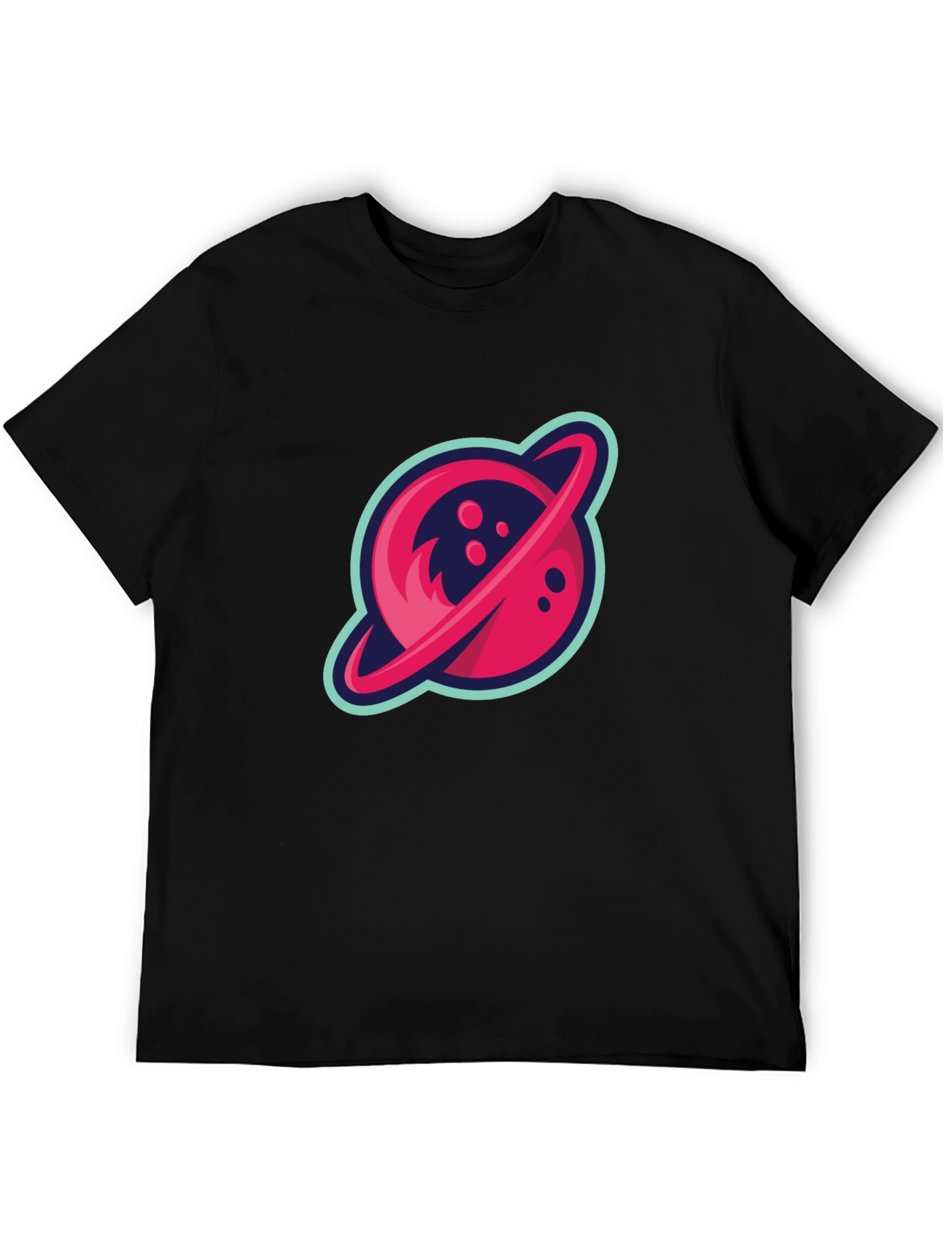 Retro Planet Graphic Tee - Black Cotton Blend