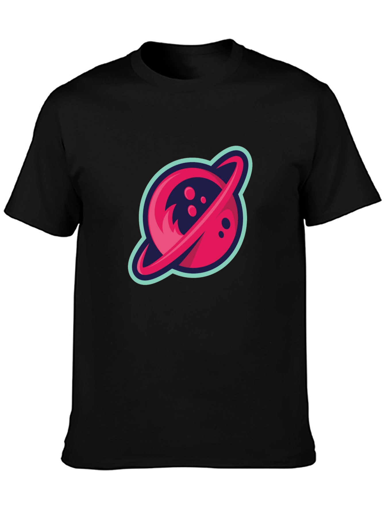 Retro Planet Graphic Tee - Black Cotton Blend