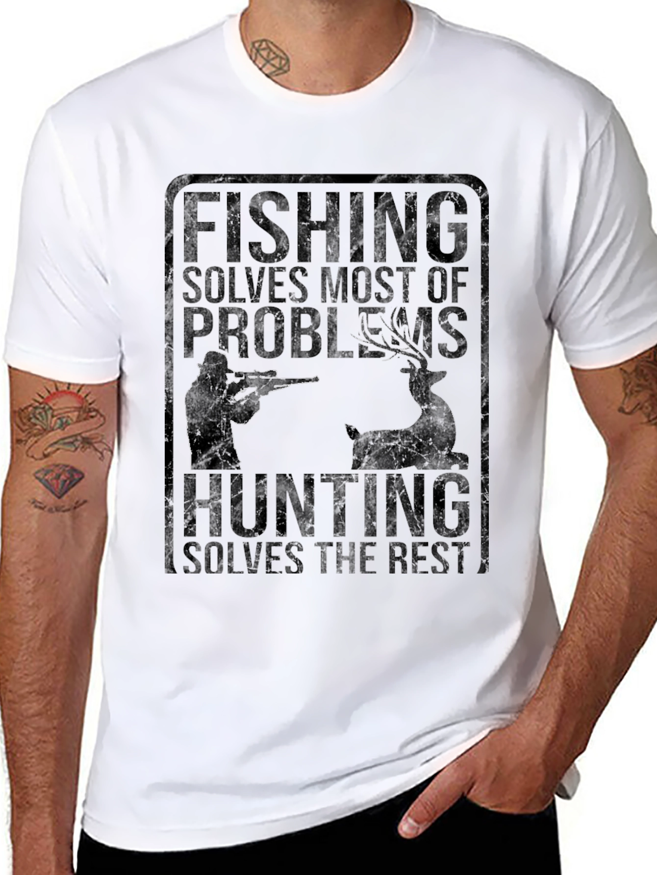 Fishing Hunting Graphic Tee - Solves Problems T-Shirt