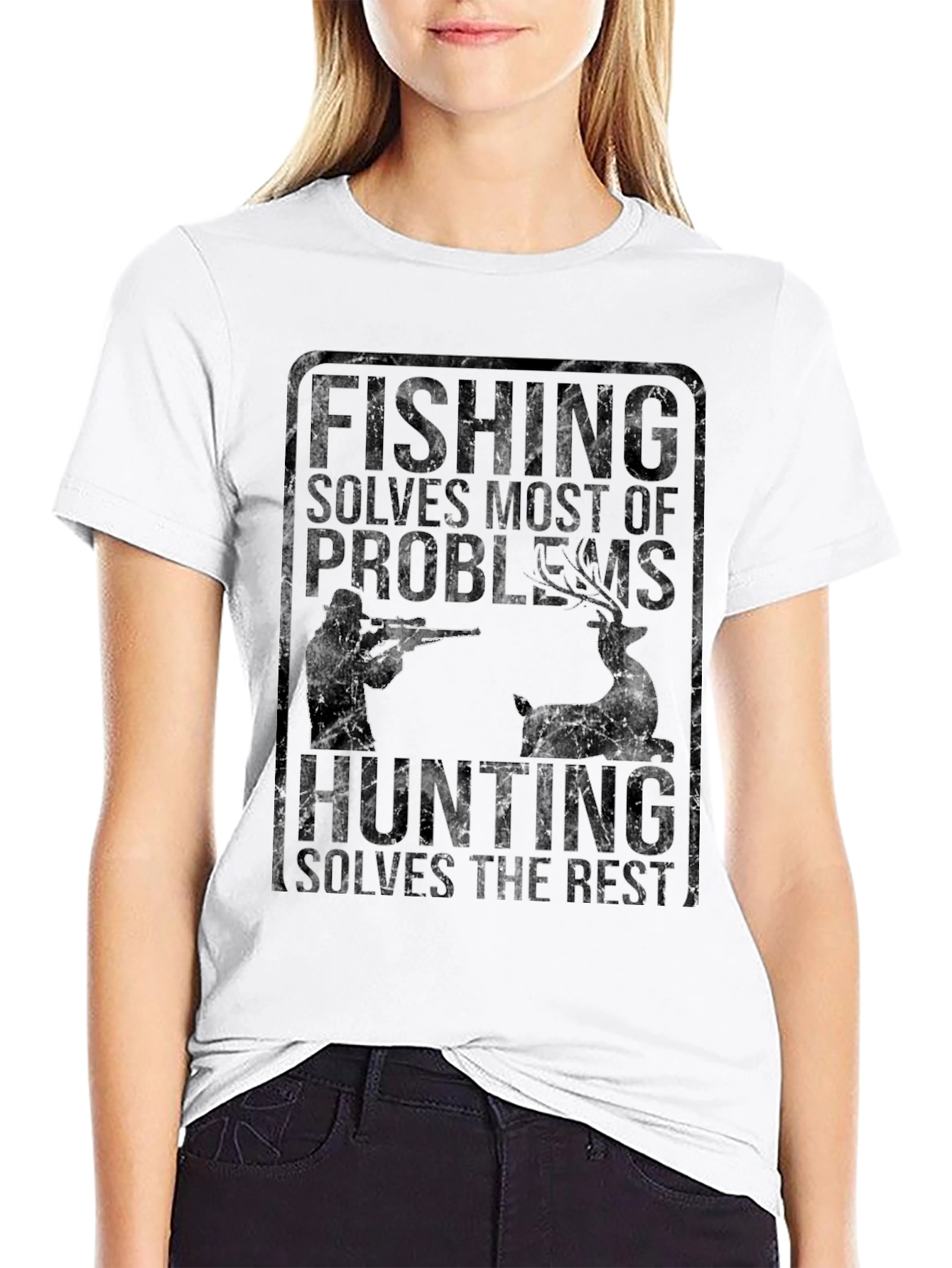 Fishing Hunting Graphic Tee - Solves Problems T-Shirt