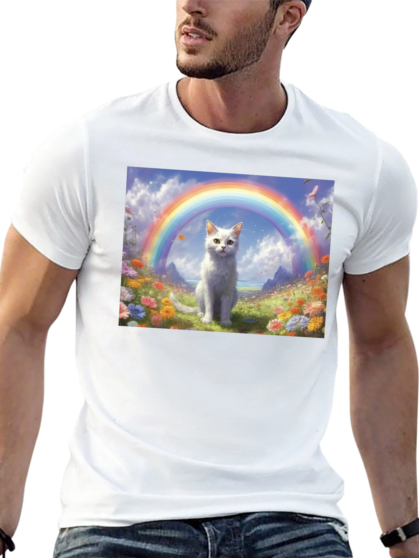 Cat Rainbow Field T-Shirt - Unique Design