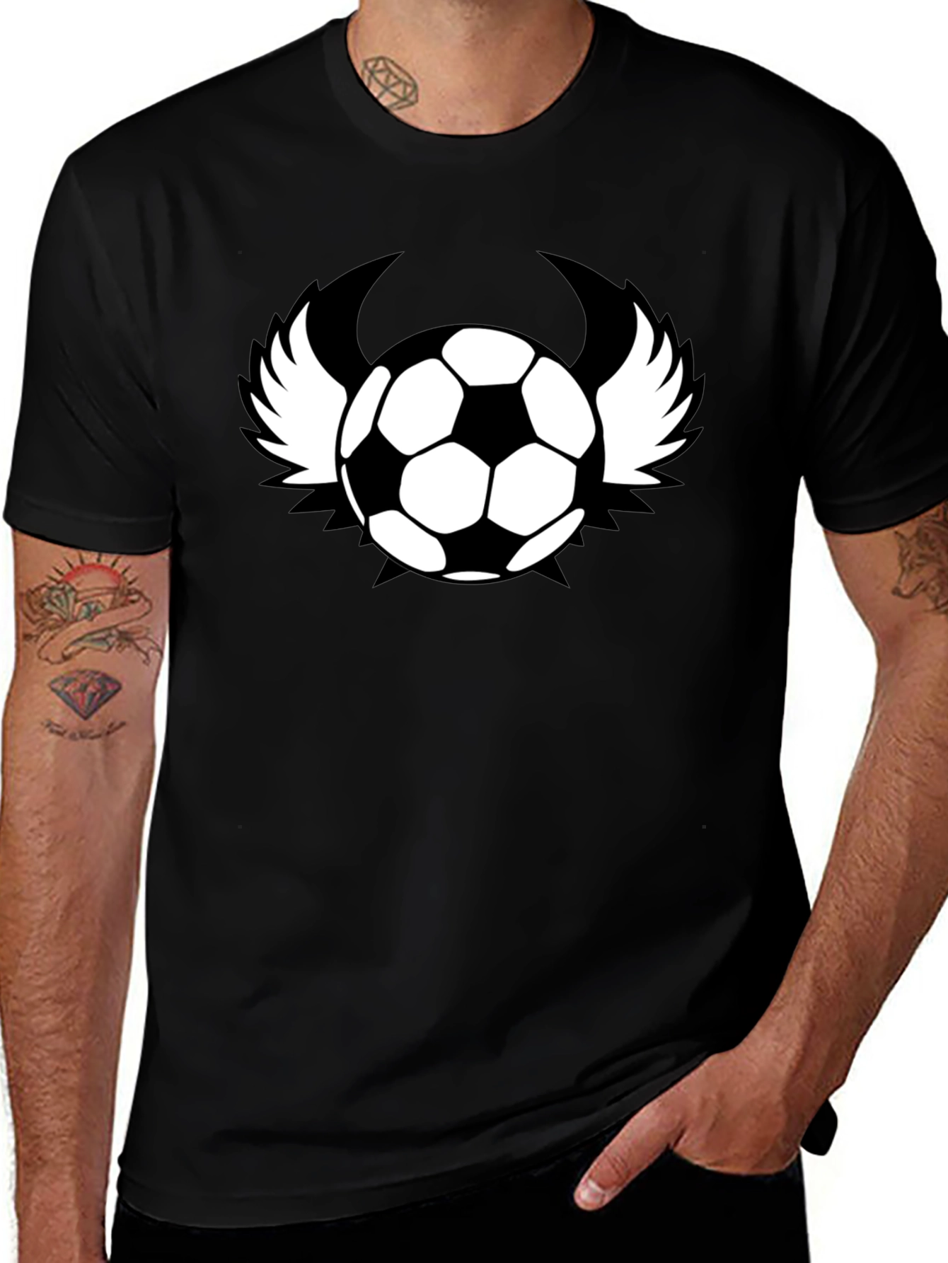 Soccer Ball with Wings Black T-Shirt