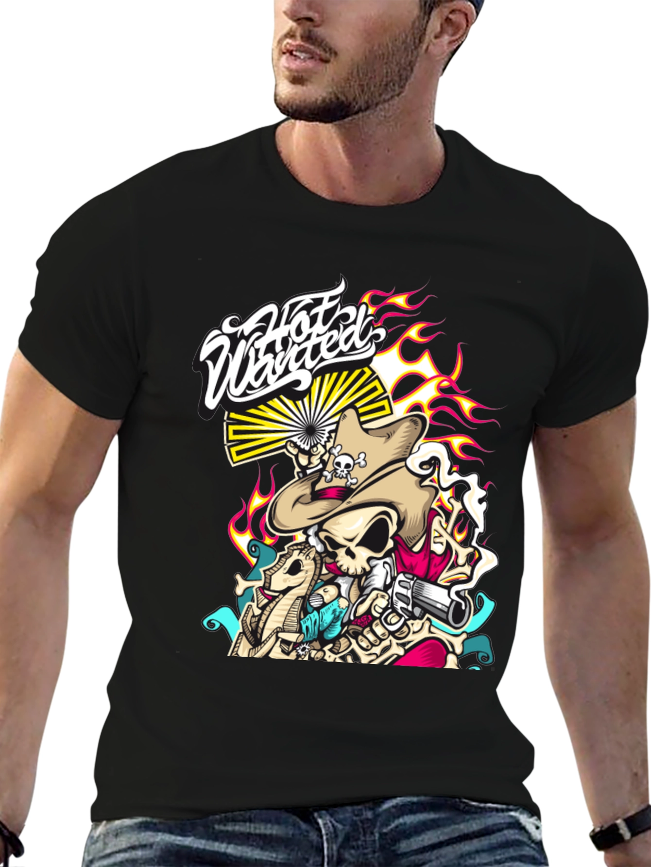 Hot Wanted Graphic Print Black T-Shirt