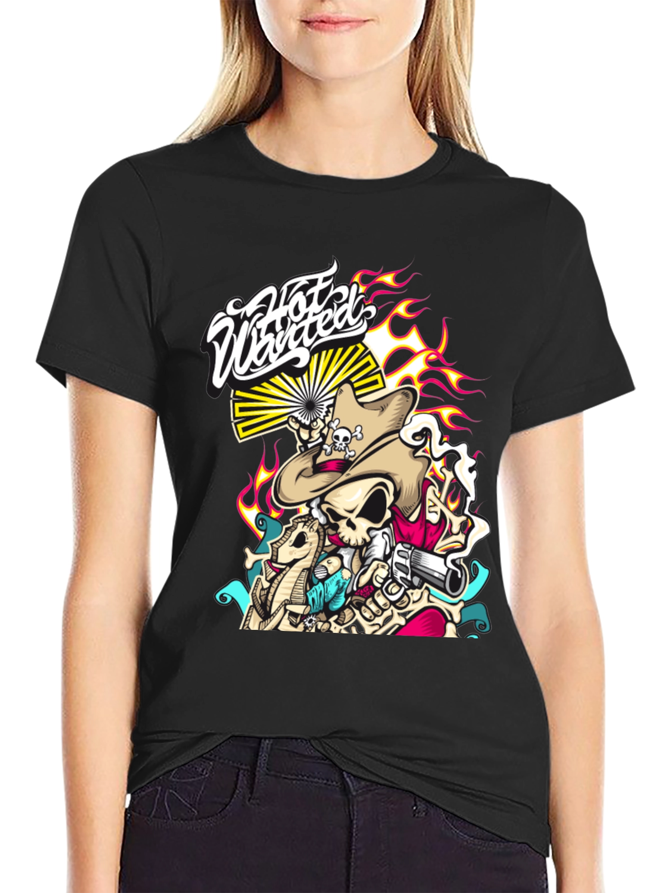 Hot Wanted Graphic Print Black T-Shirt