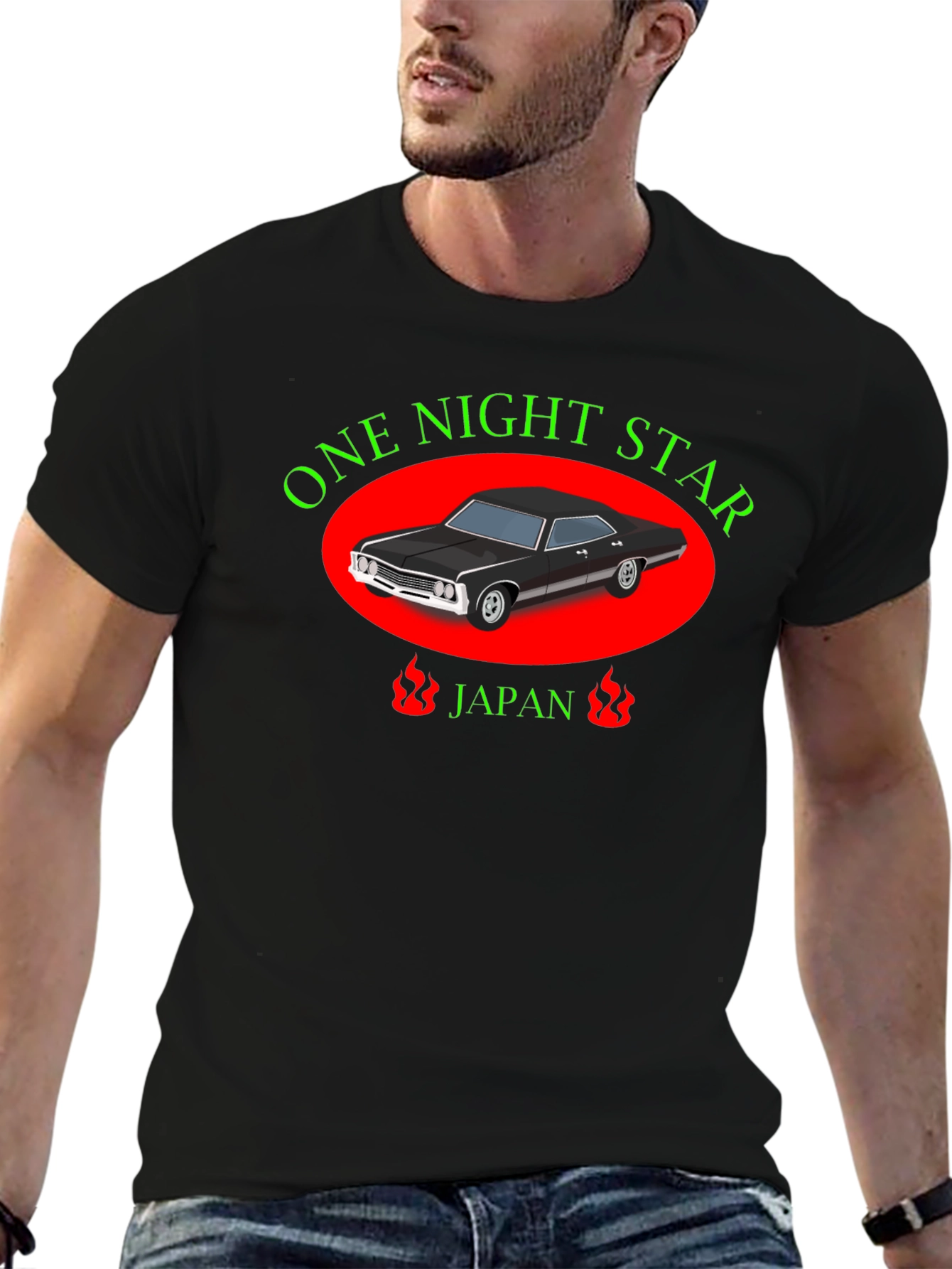 One Night Star Car Graphic Black T-Shirt