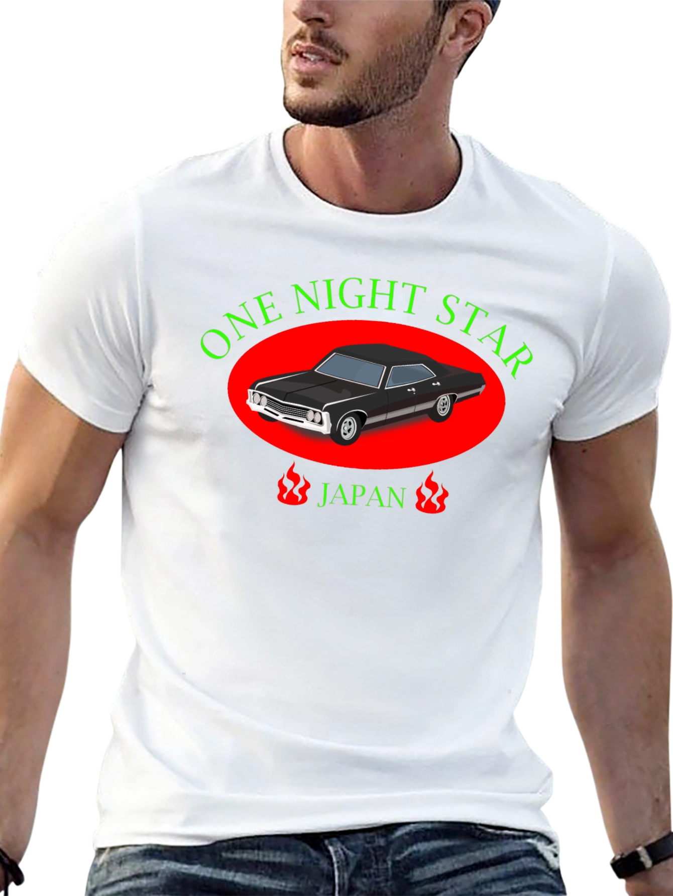 One Night Star Car Graphic Black T-Shirt