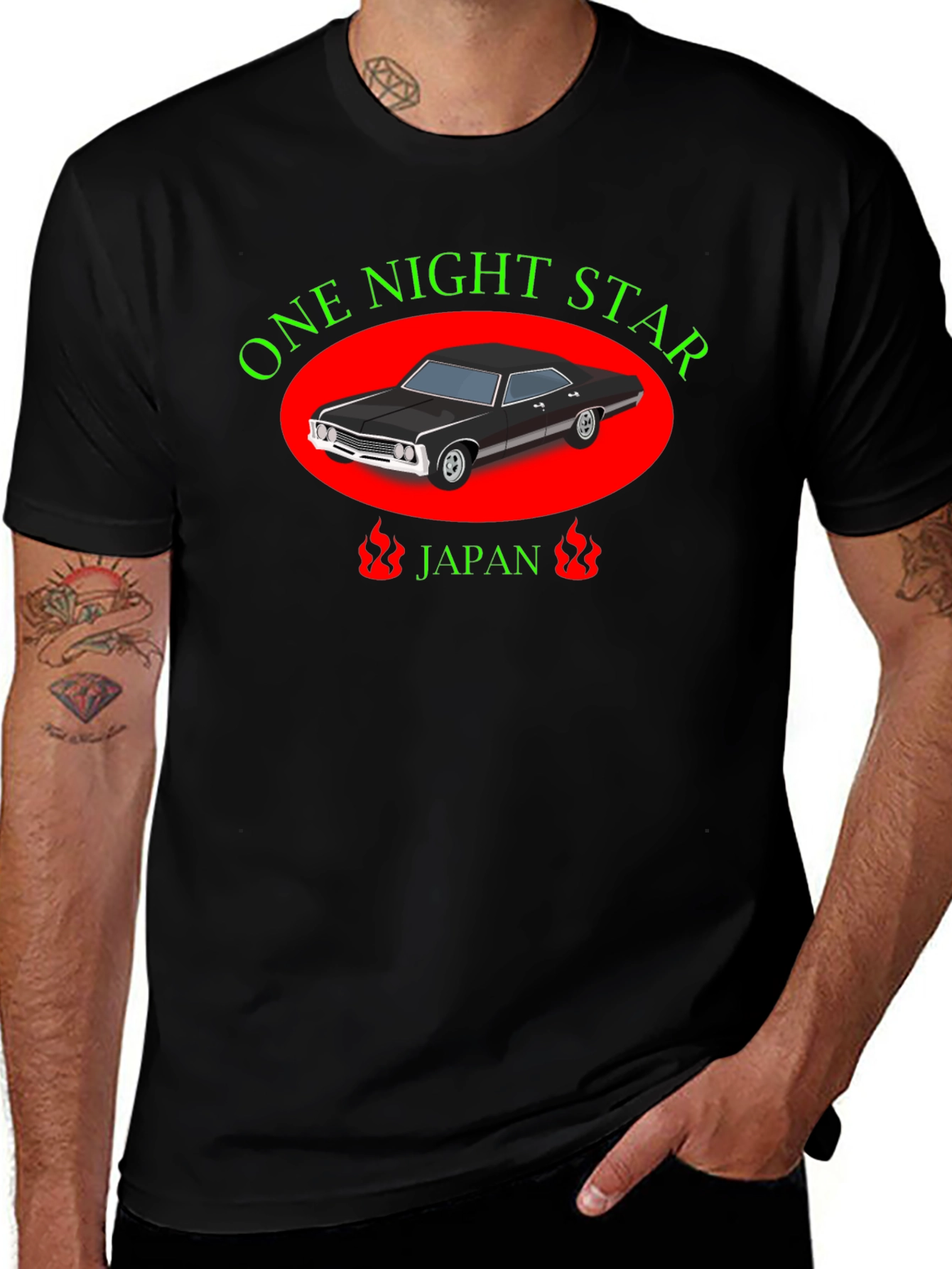 One Night Star Car Graphic Black T-Shirt