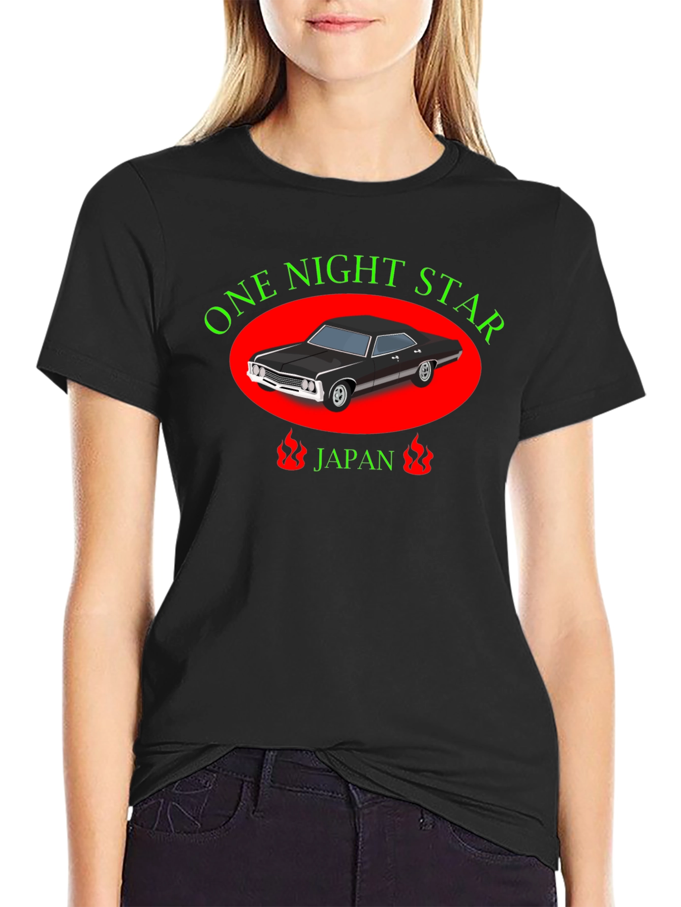 One Night Star Car Graphic Black T-Shirt
