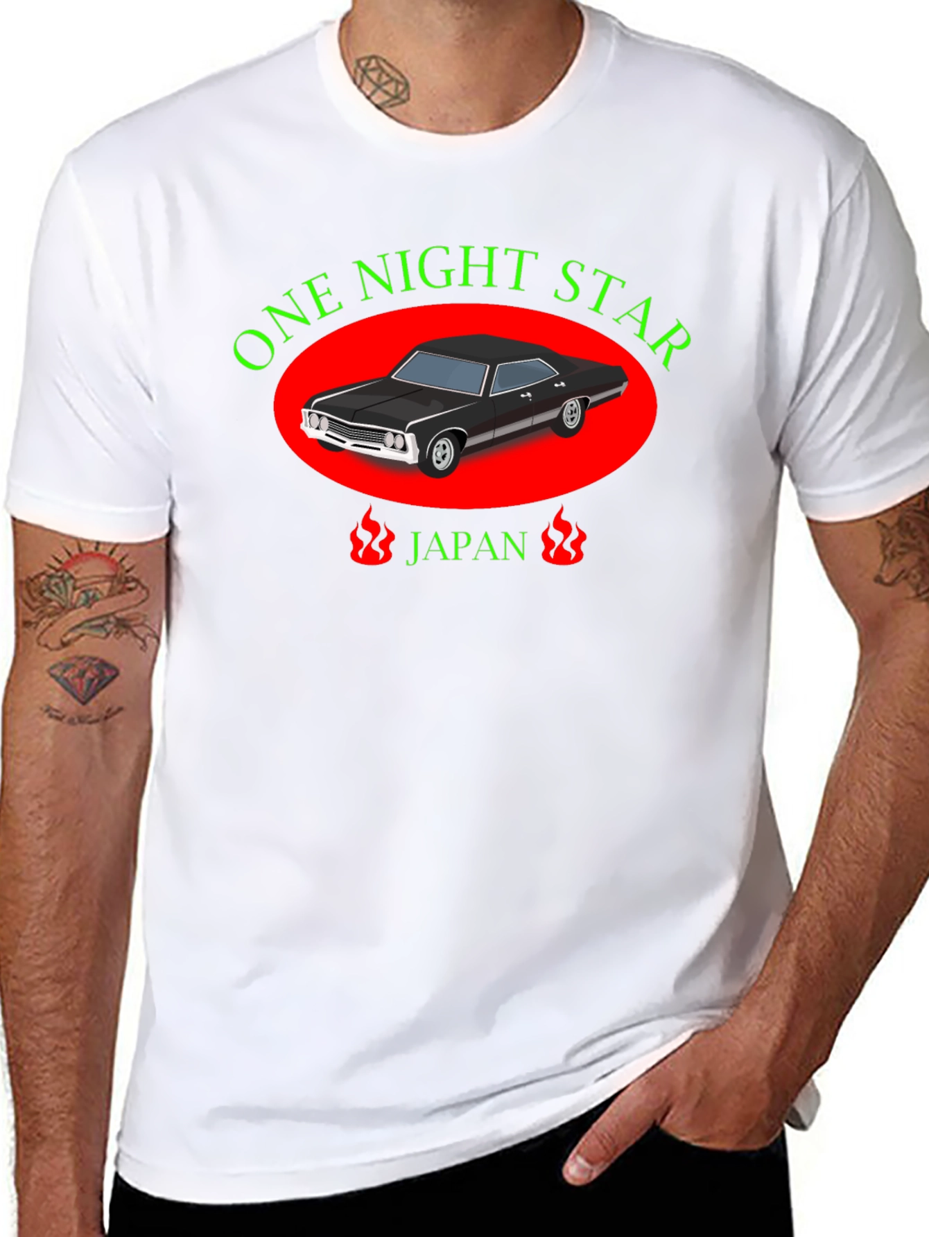 One Night Star Car Graphic Black T-Shirt
