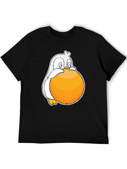 Funny Penguin Orange Ball Graphic Black T-Shirt