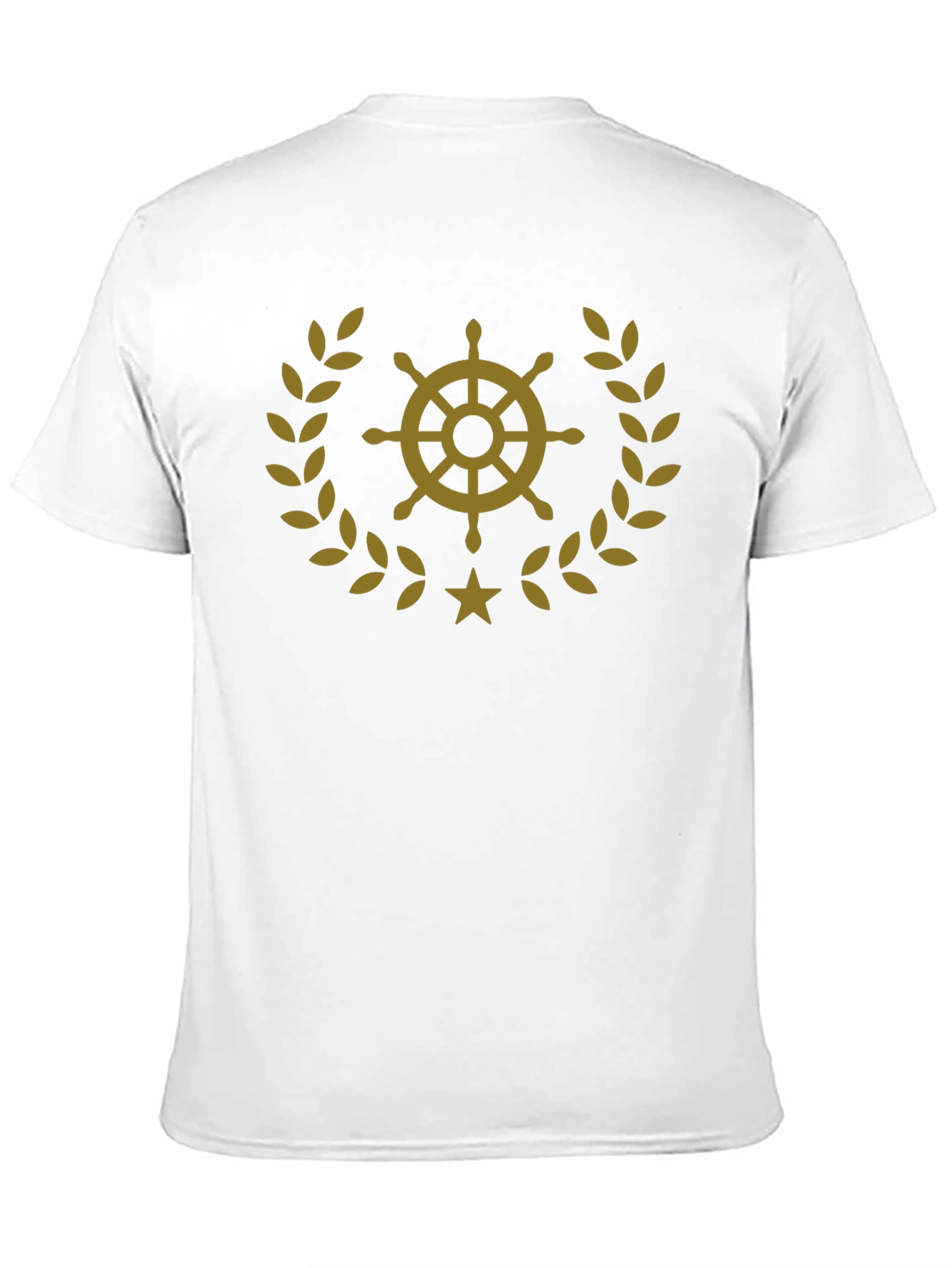 Nautical Wheel & Laurel Wreath Graphic T-Shirt - Black