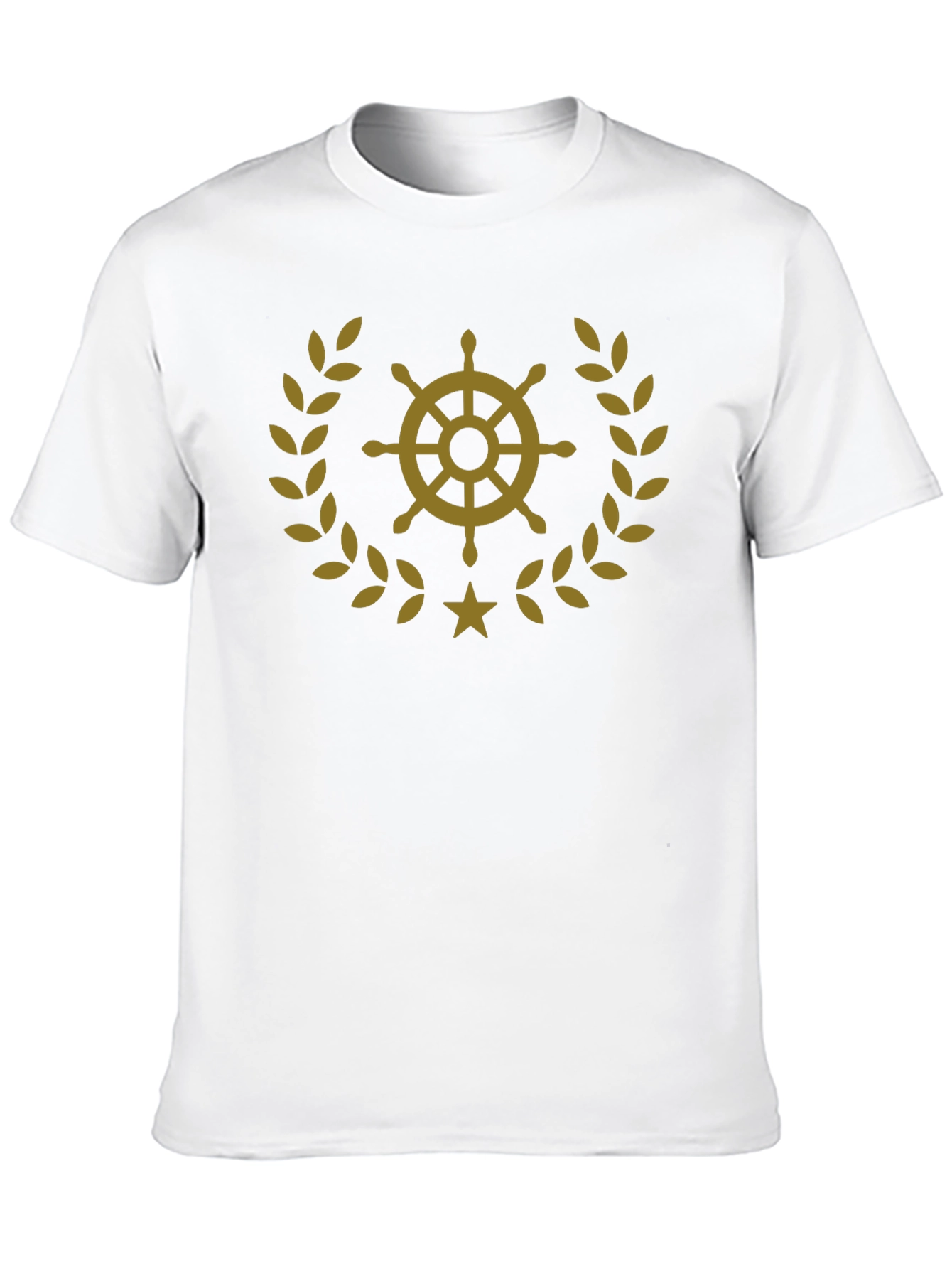 Nautical Wheel & Laurel Wreath Graphic T-Shirt - Black