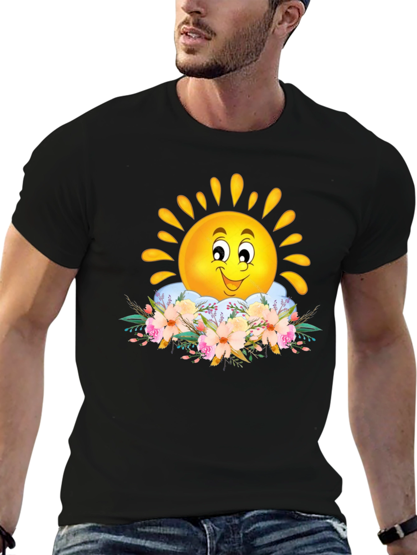 Sunny Floral Graphic Tee - Black