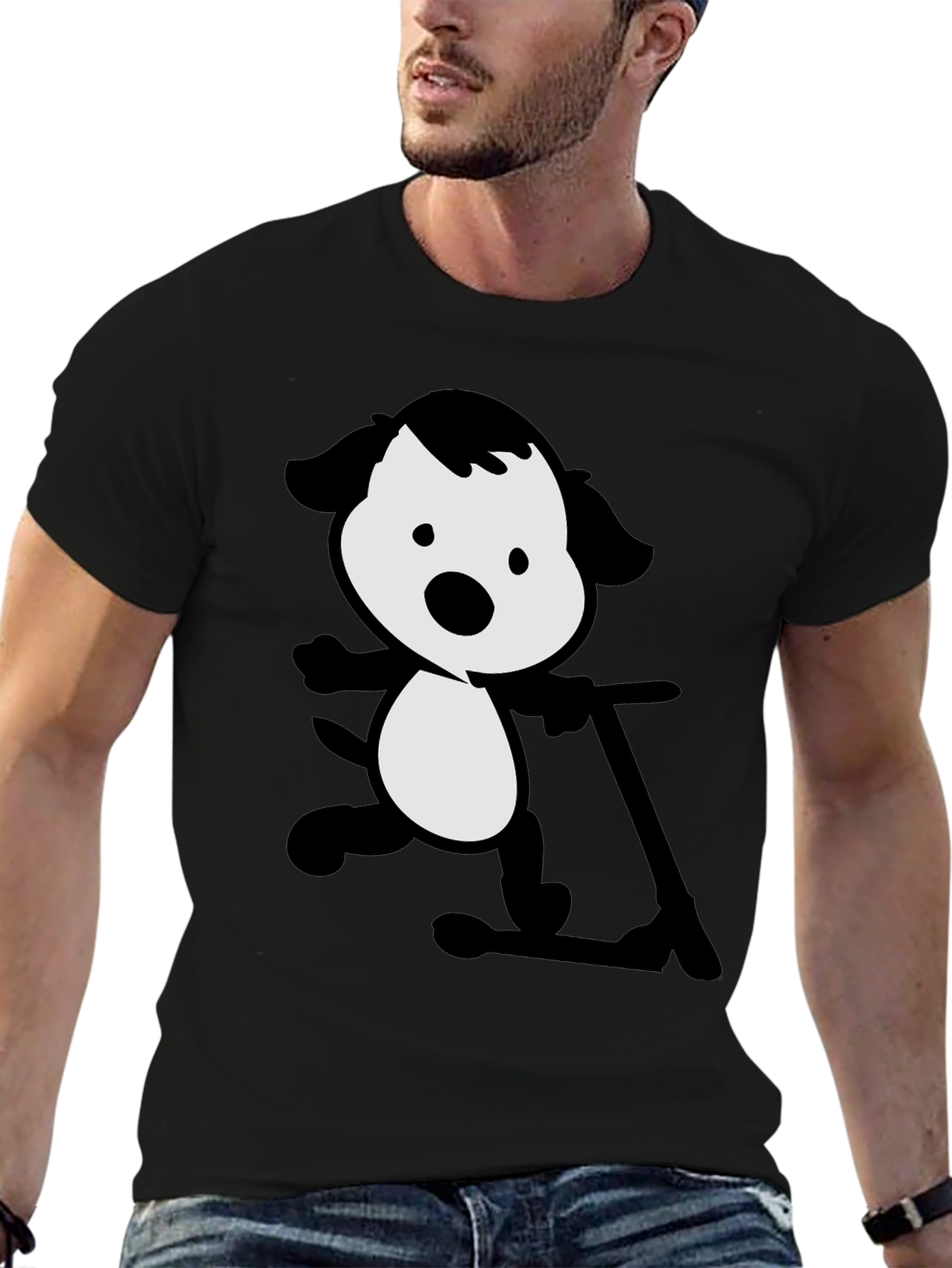 Dog on Scooter Black T-Shirt