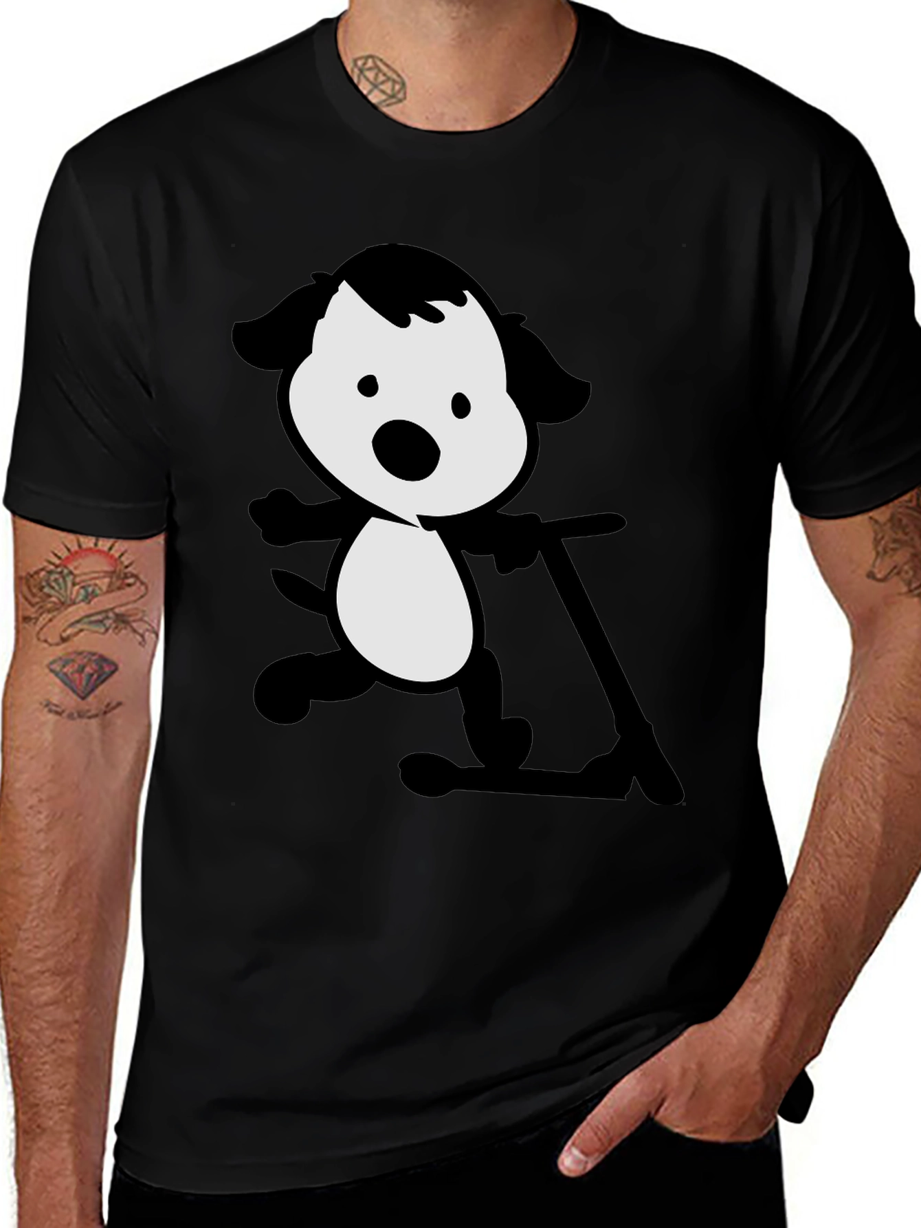 Dog on Scooter Black T-Shirt